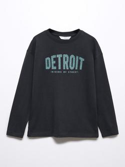 Mango Kids' Detroit Long Sleeve T-Shirt, Black, Black