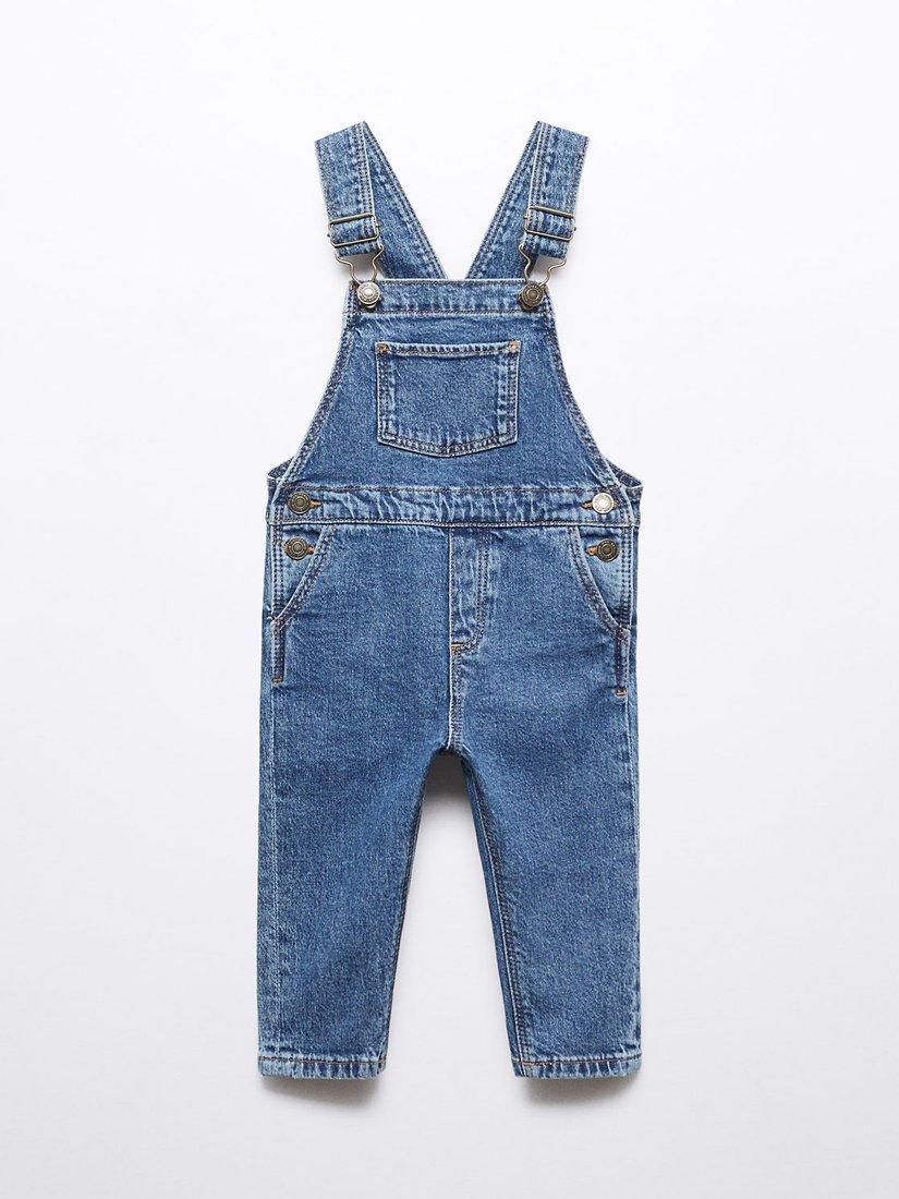 Mango Baby Lucas Long Denim Dungarees, Open Blue, 3-4 years