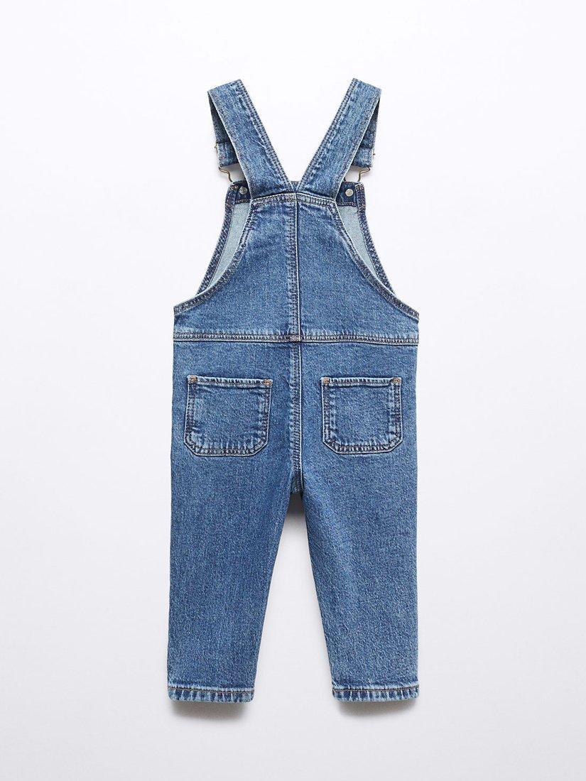 Mango Baby Lucas Long Denim Dungarees, Open Blue, 3-4 years