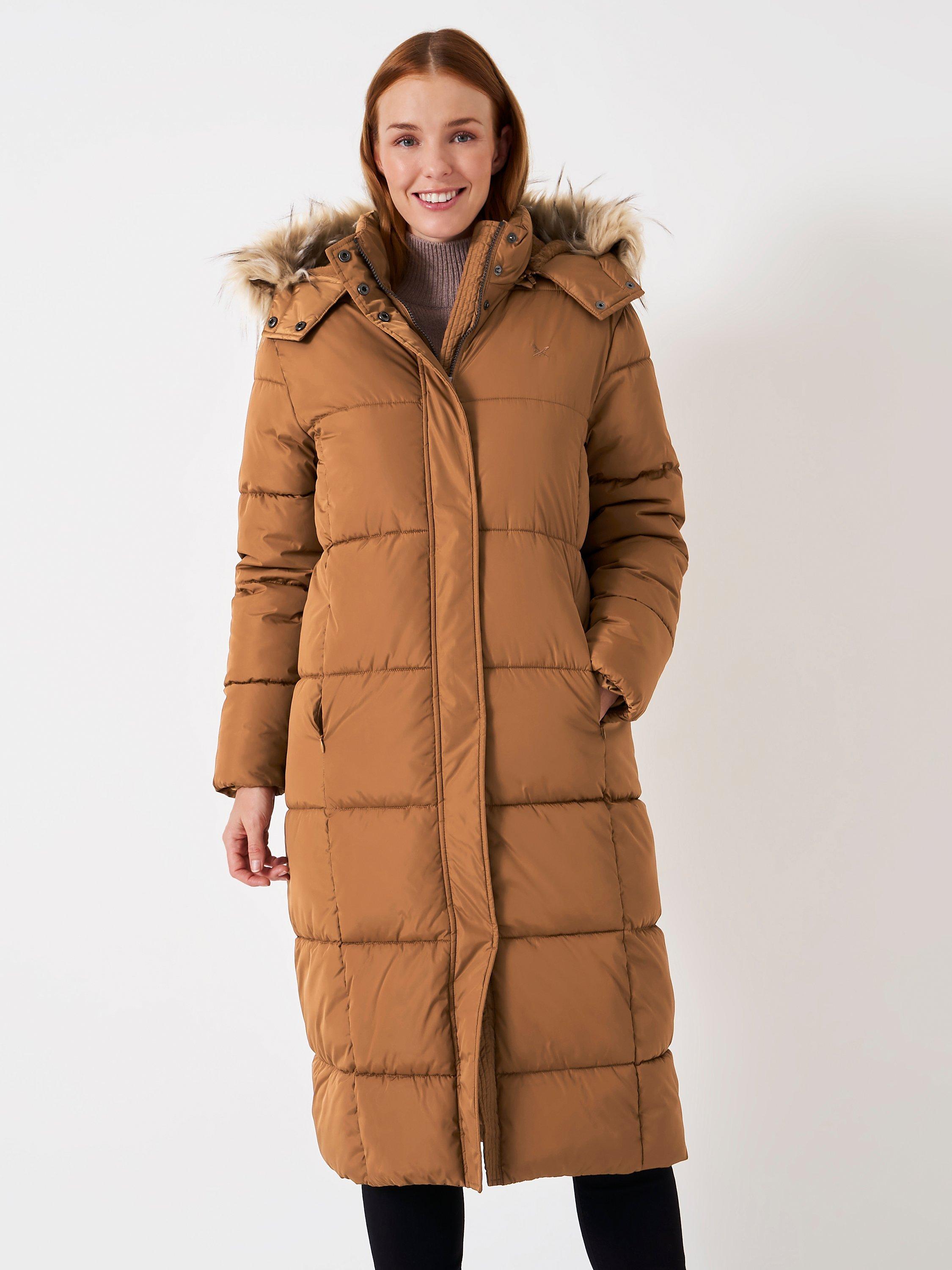 Crew Clothing Midweight Longline Padded Coat Camel