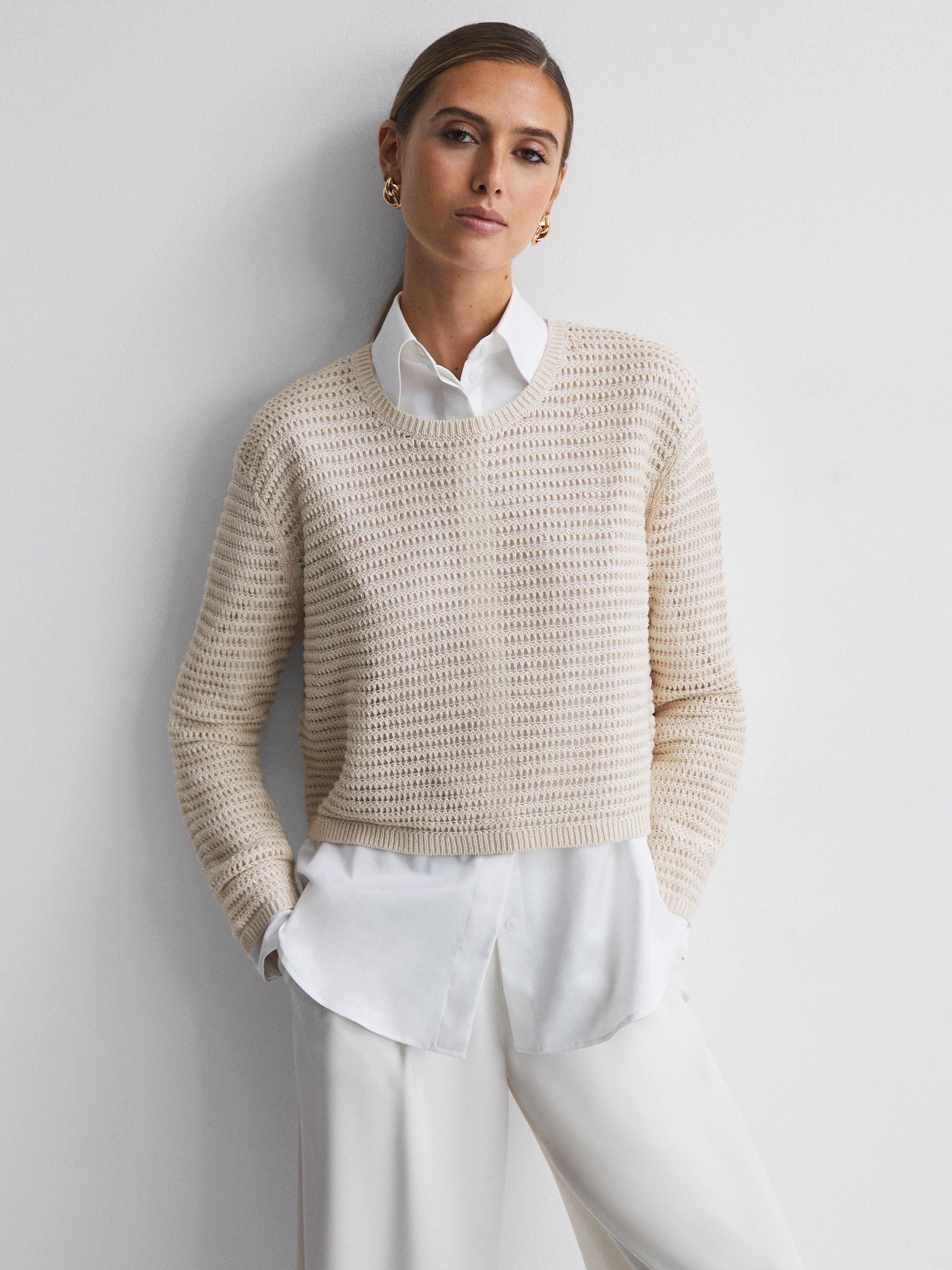 Reiss Avril  Open Stitch Crew neck Jumper, Ivory