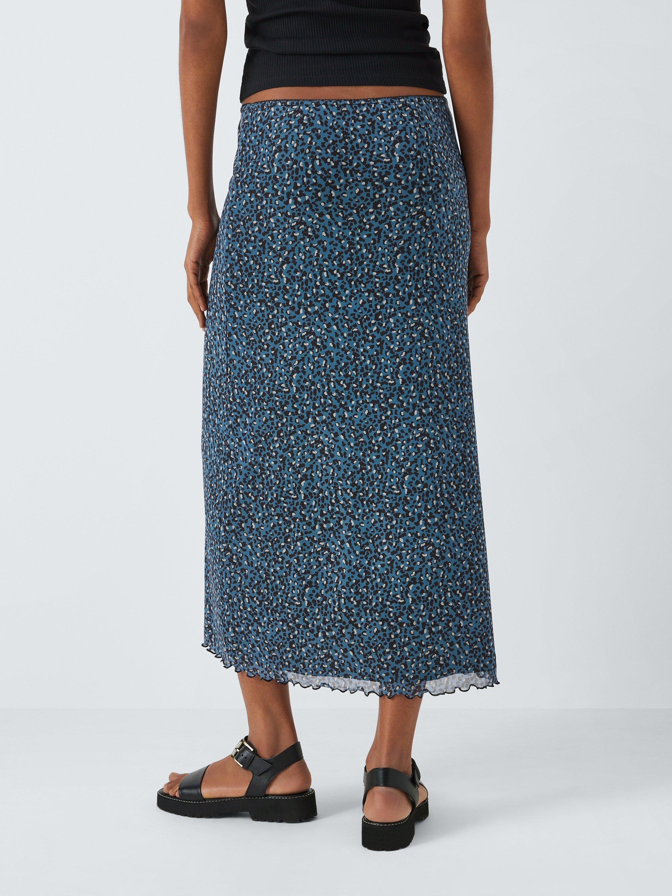 John Lewis ANYDAY Mesh Animal Print Midi Skirt, Blue, 20