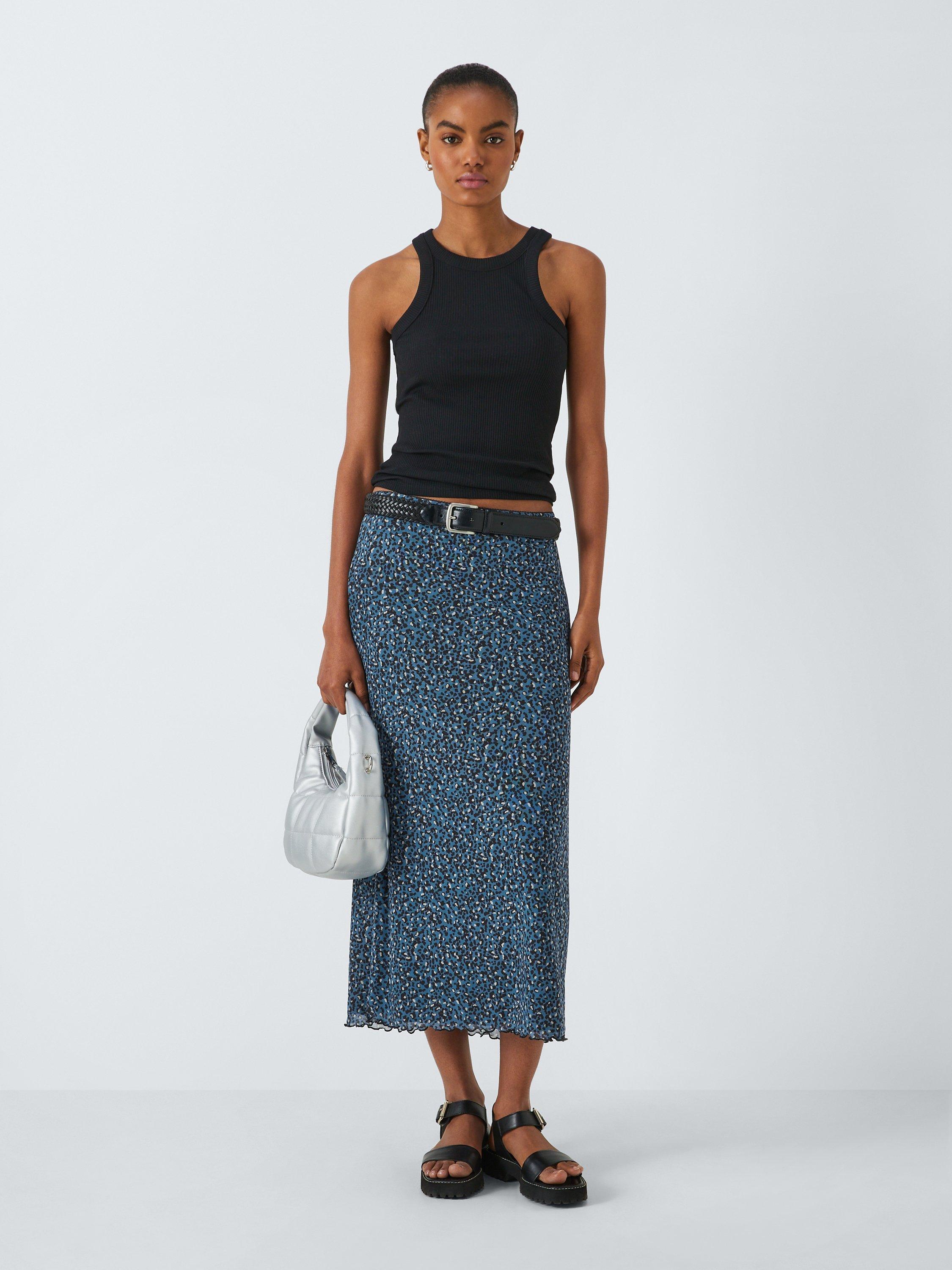 John Lewis ANYDAY Mesh Animal Print Midi Skirt, Blue, 20