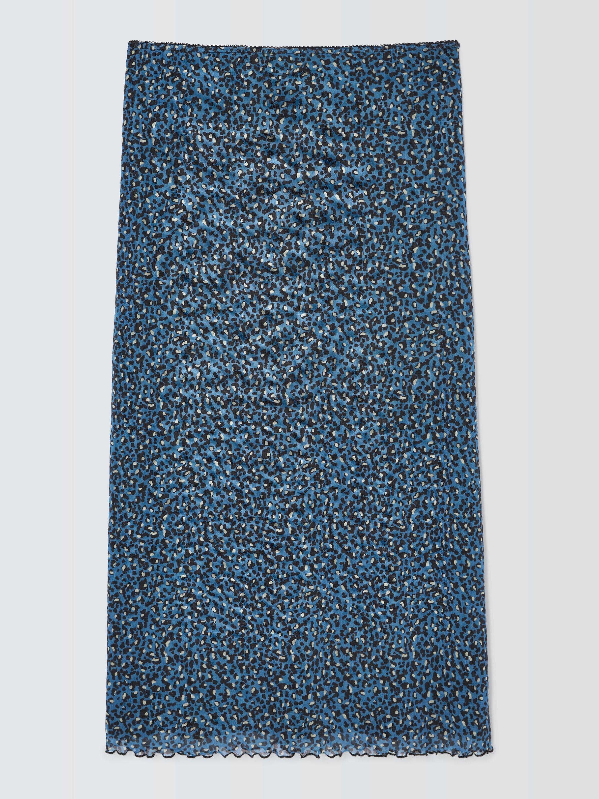 John Lewis ANYDAY Mesh Animal Print Midi Skirt, Blue, 20