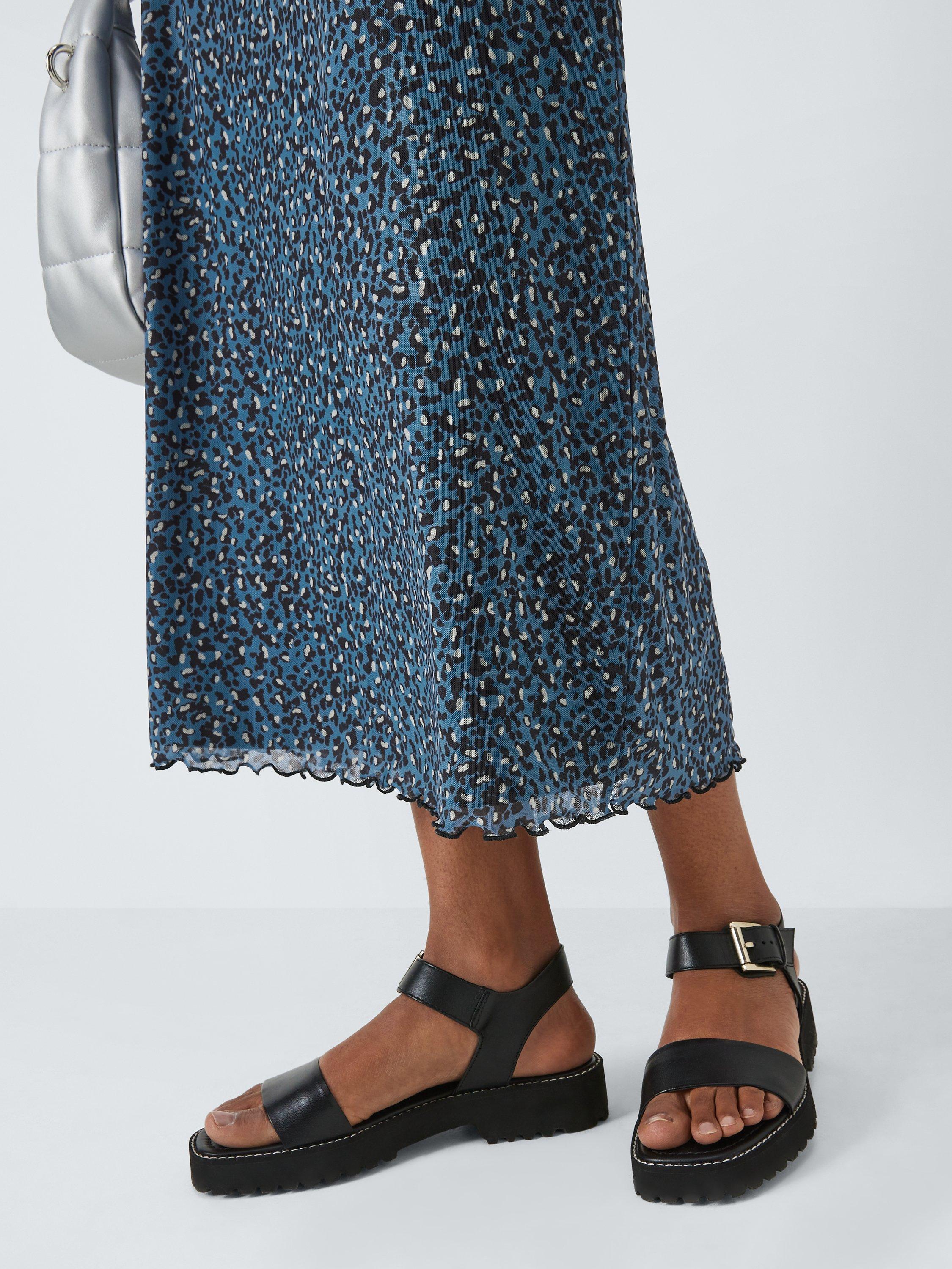 John Lewis ANYDAY Mesh Animal Print Midi Skirt, Blue, 20