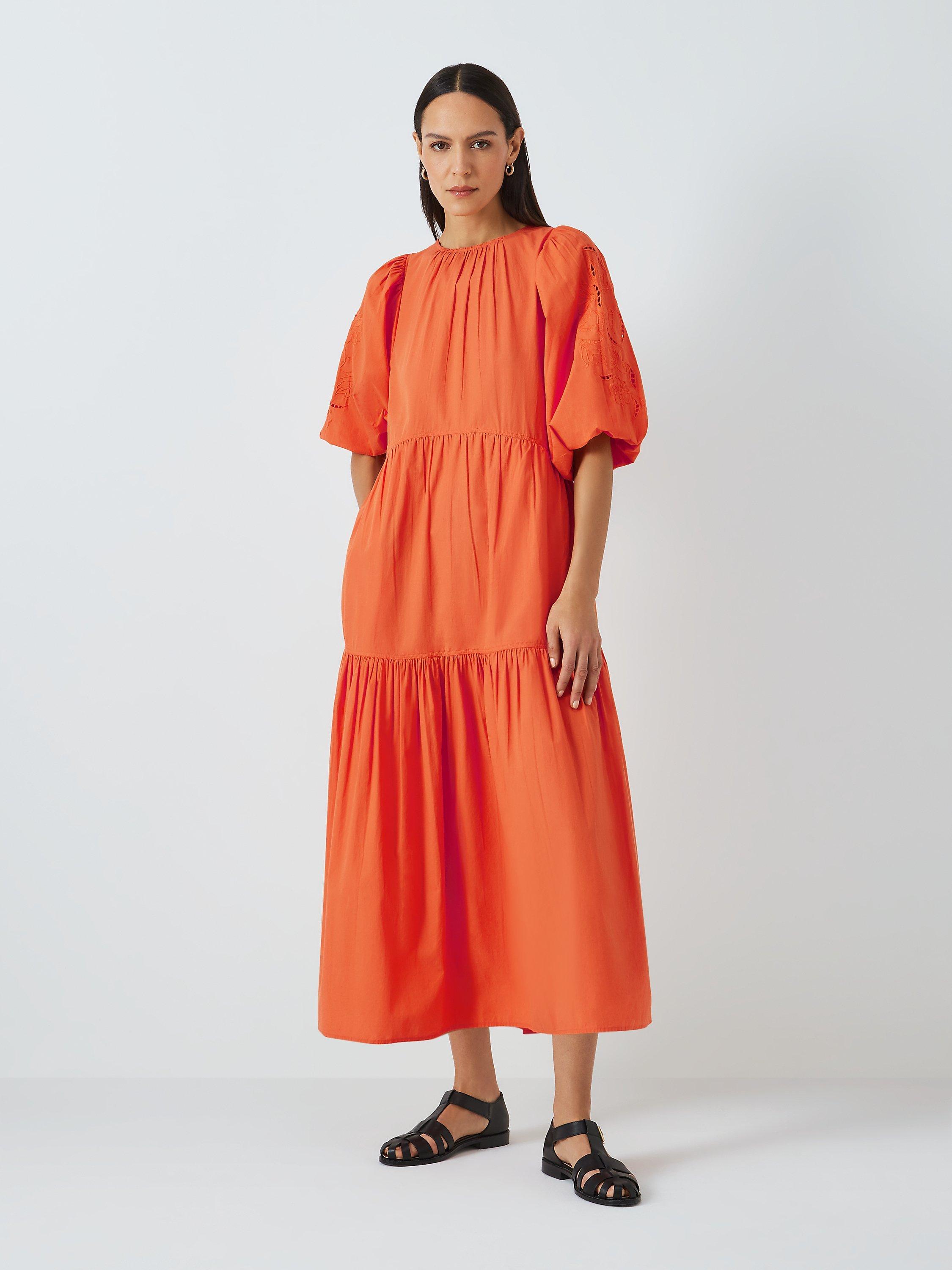 John Lewis Cutwork Sleeve Tiered Dress Dusty Orange 10