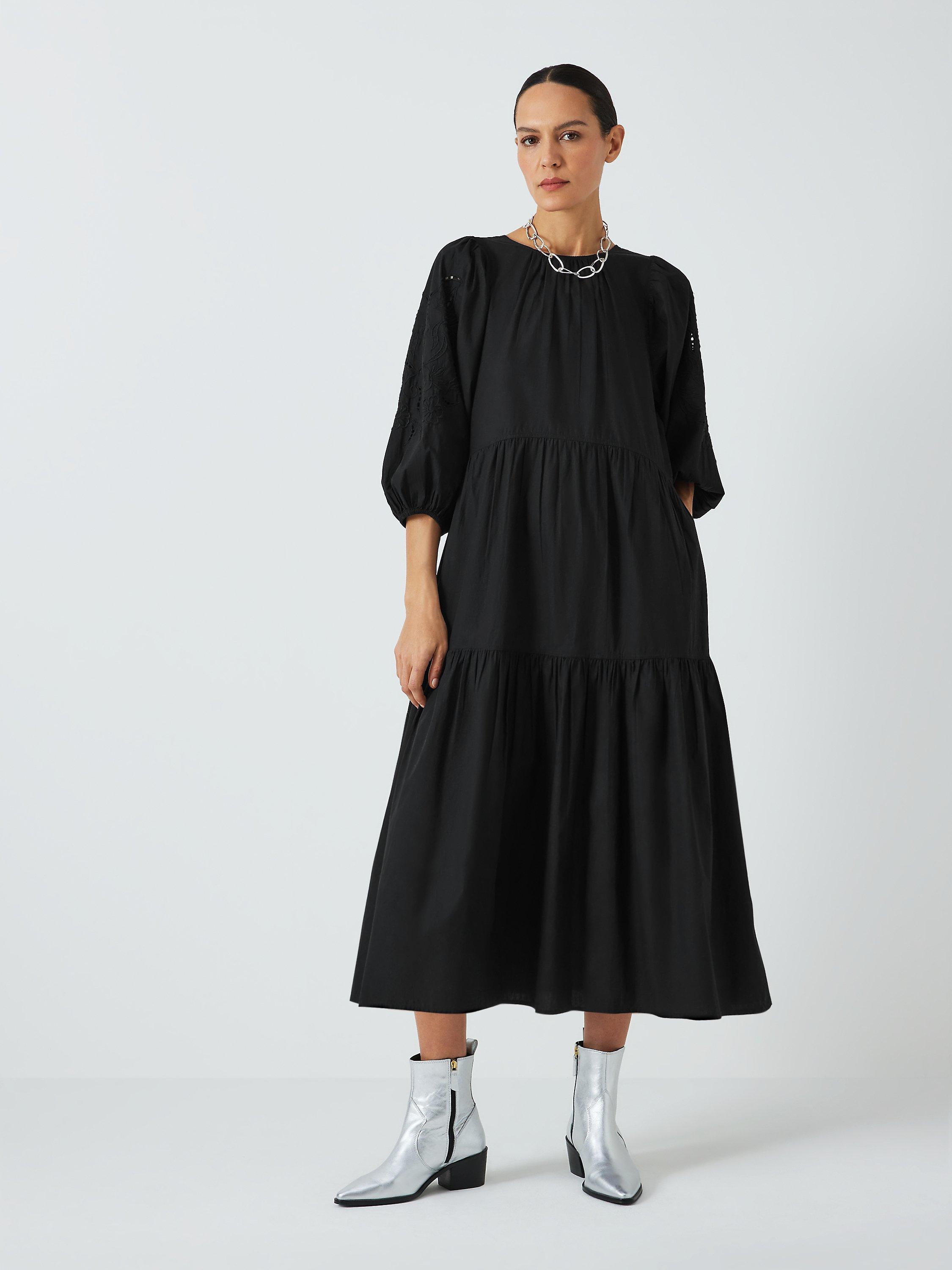 John Lewis Cutwork Sleeve Tiered Dress Black 10