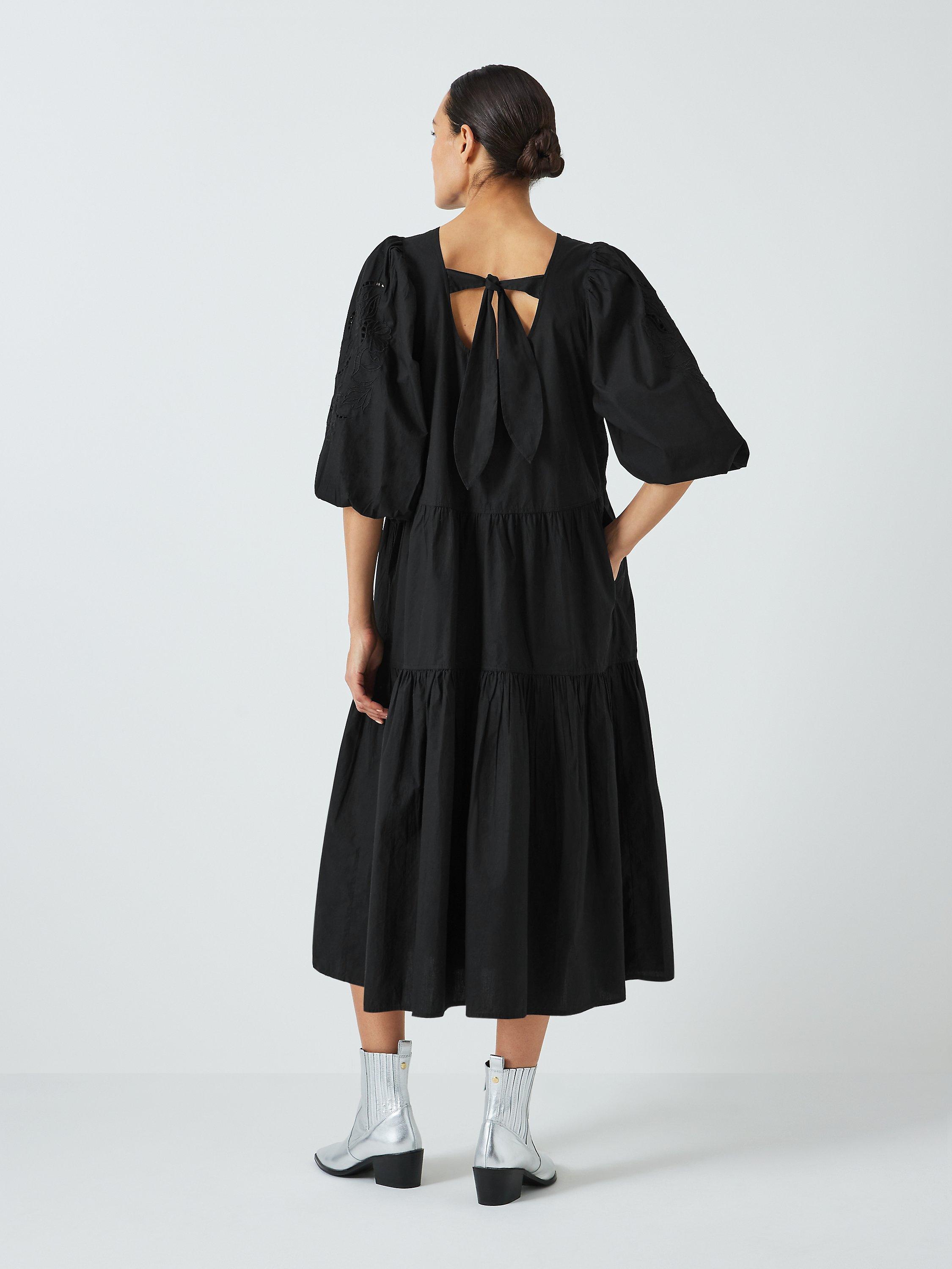 John Lewis Cutwork Sleeve Tiered Dress Black 10