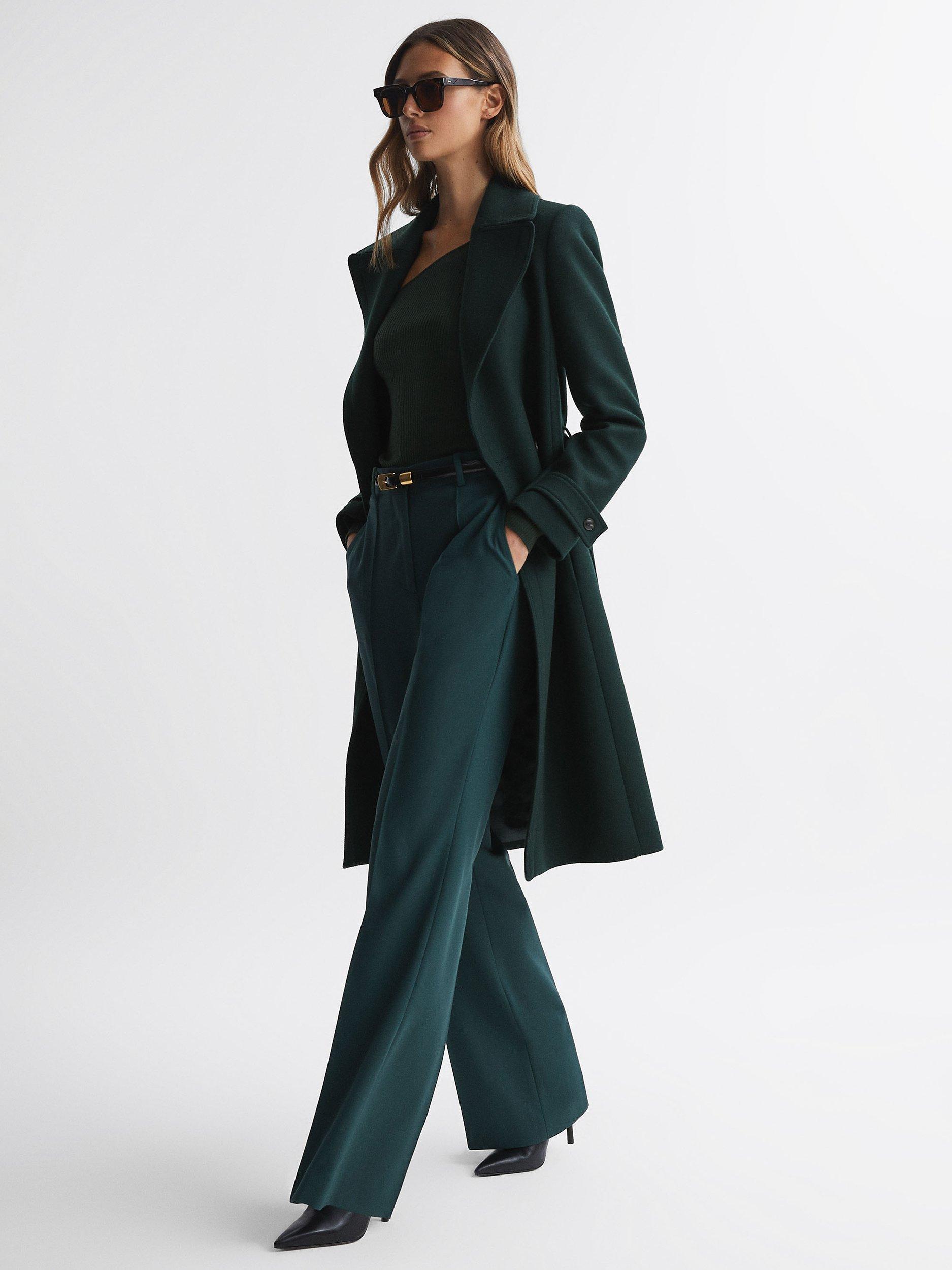Reiss Tor Mid Length Belted Coat, Green
