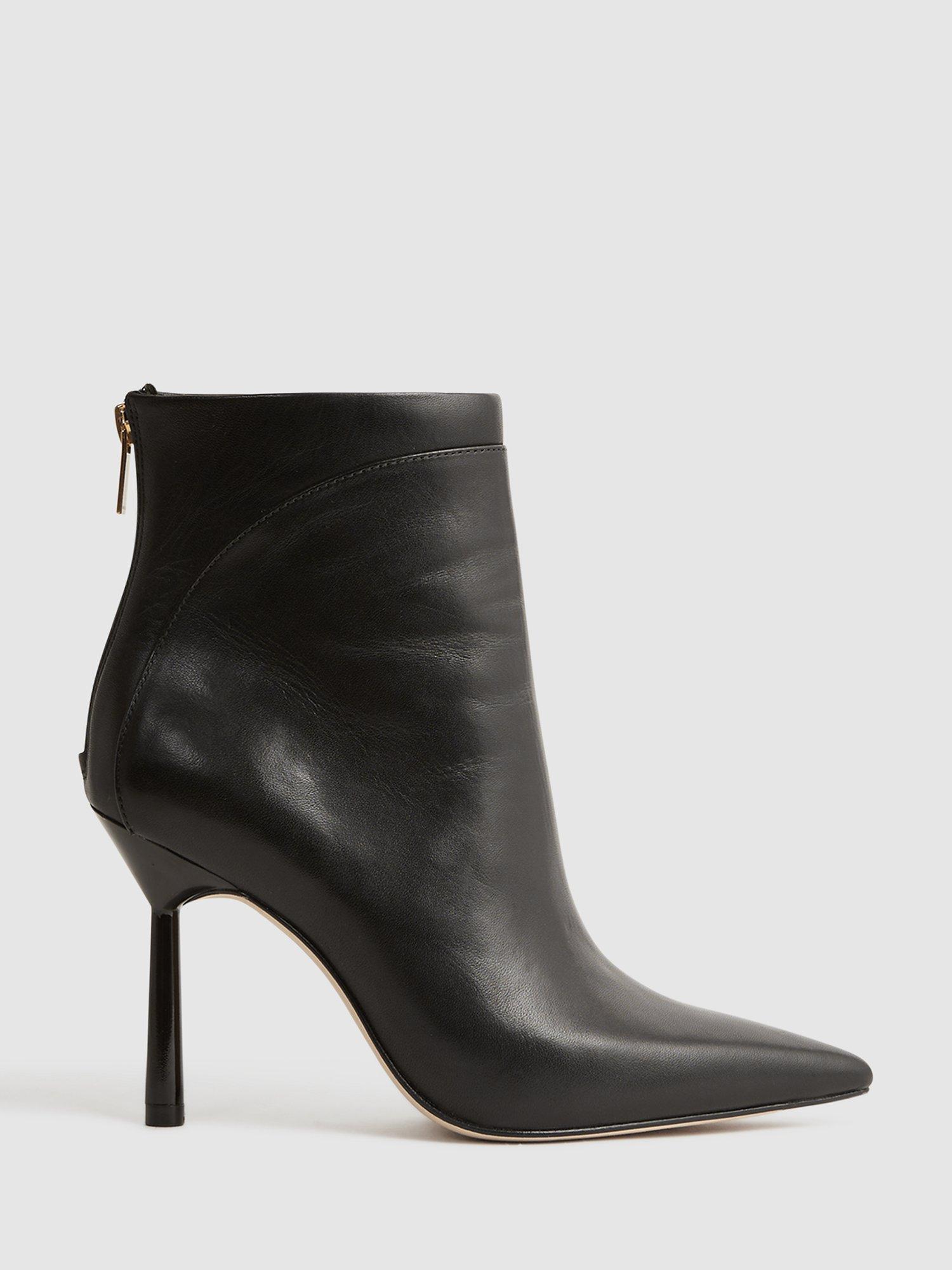 Black leather stiletto booties hotsell