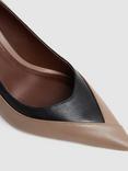 Reiss Gwyneth High Heel Leather Court Shoes, Camel/Black