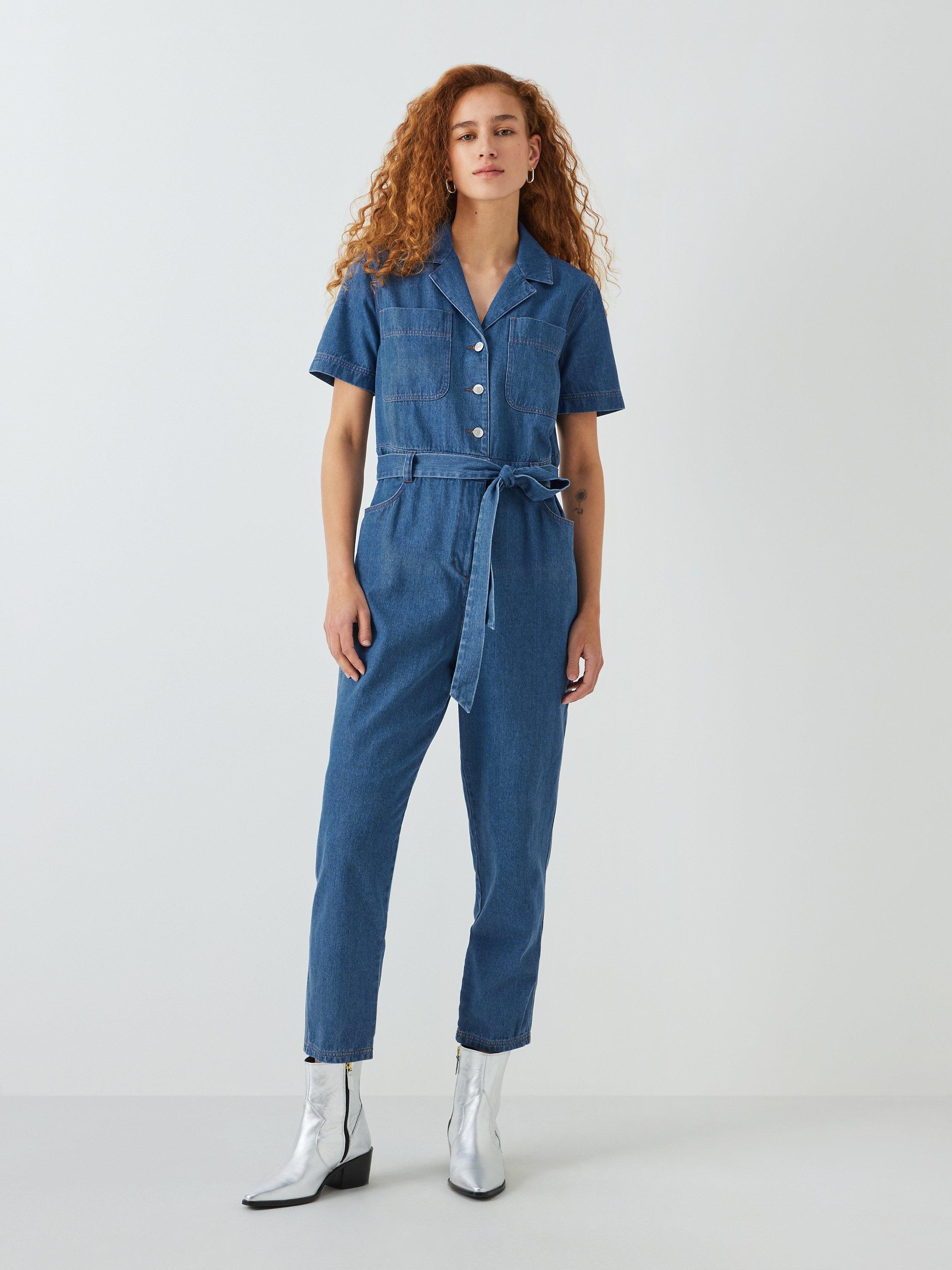 John Lewis ANYDAY Denim Short Sleeve Jumpsuit, Blue