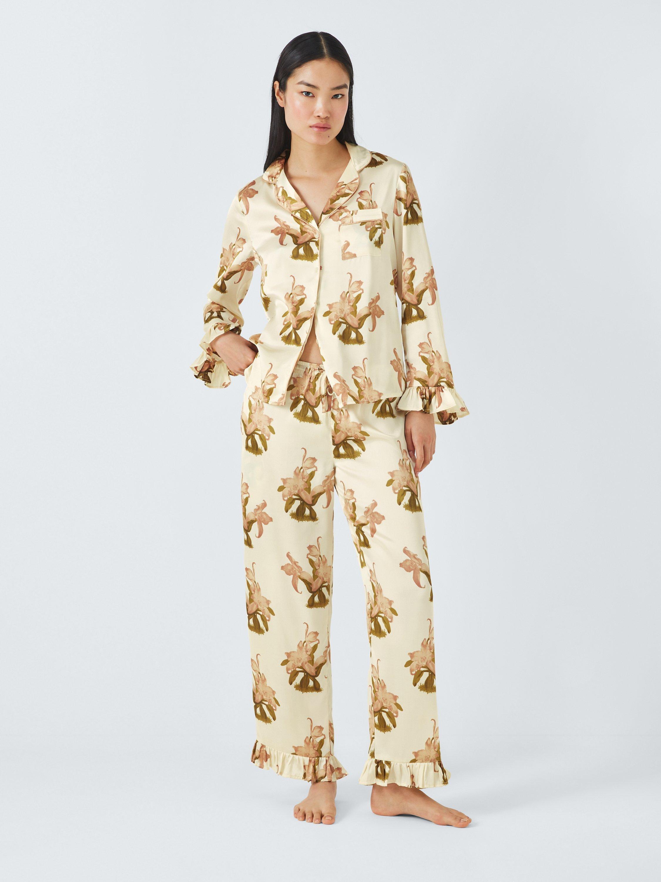 Their Nibs Vintage Floral Satin Shirt Long Pyjama Set, Neutral