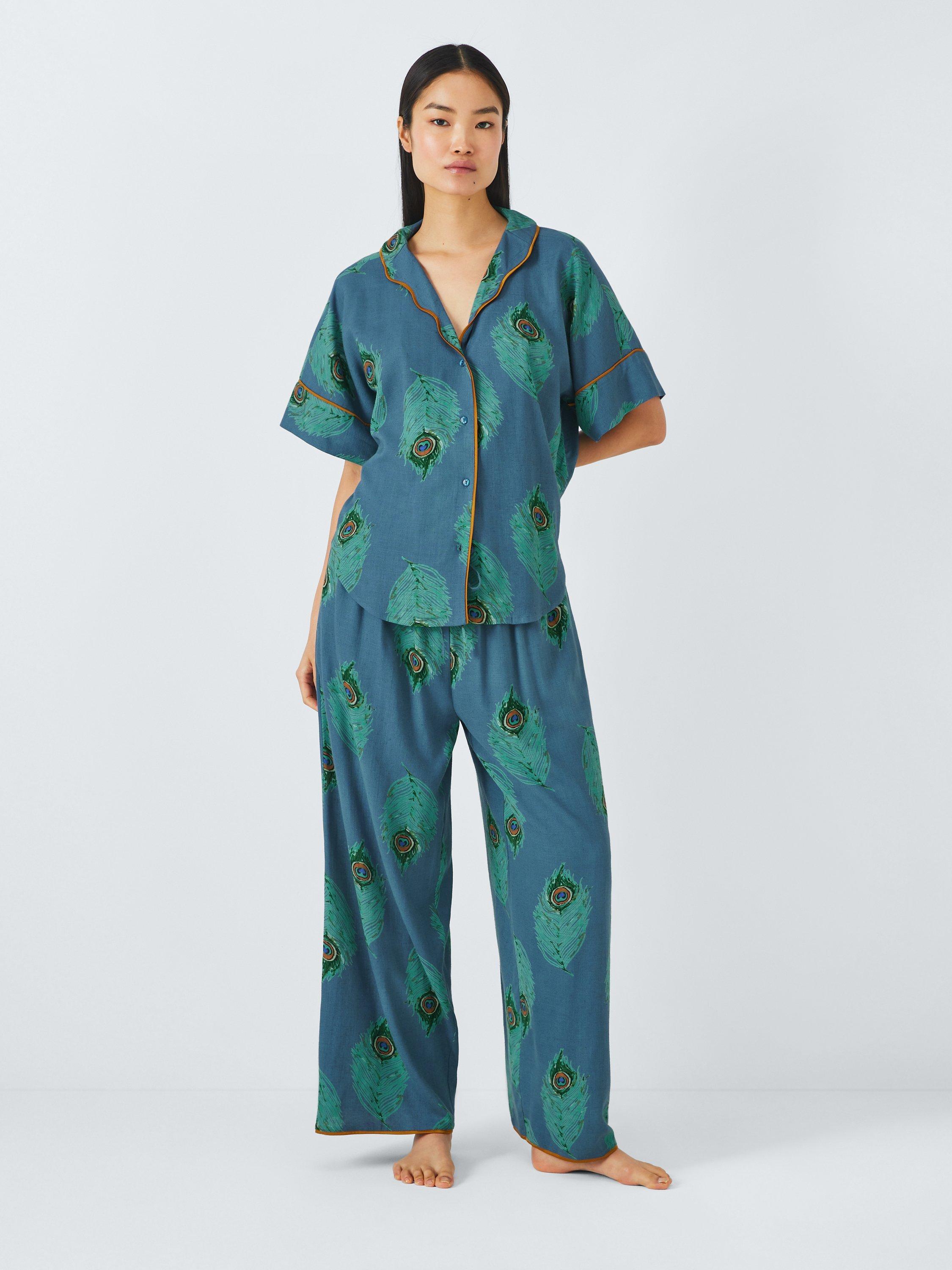 Their Nibs Peacock Linen Blend Shirt Long Pyjama Set, Teal