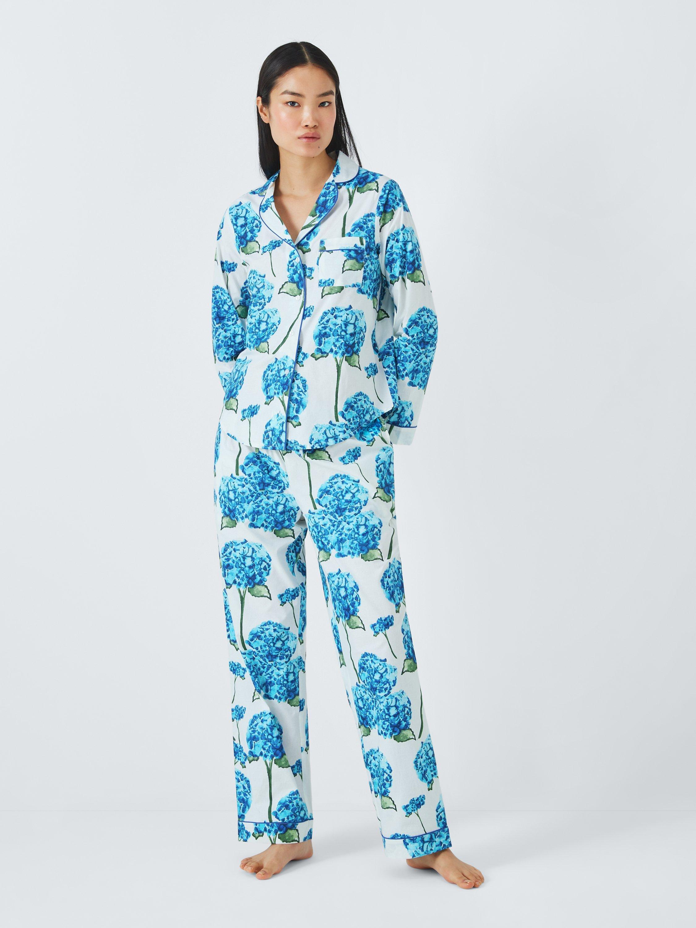 Their Nibs Hydrangea Shirt Long Pyjama Set, White/Blue
