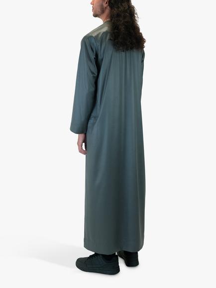 Islamic Impressions Omani Silky Tassel Thobe Jubbah - view 2, Dark Green