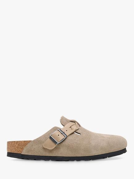 Birkenstock Boston Braided Buckle Suede Clogs, Taupe, Taupe