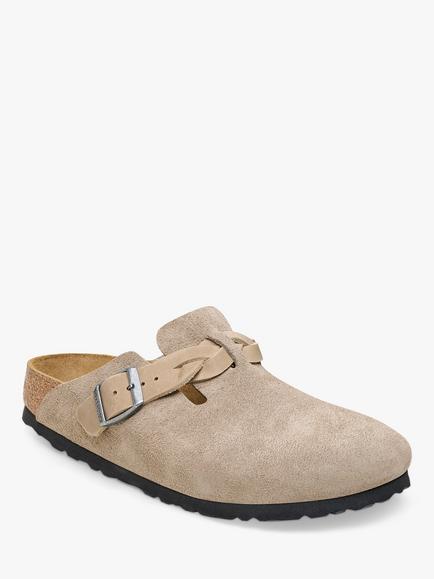 Birkenstock Boston Braided Buckle Suede Clogs, Taupe - view 2, Taupe
