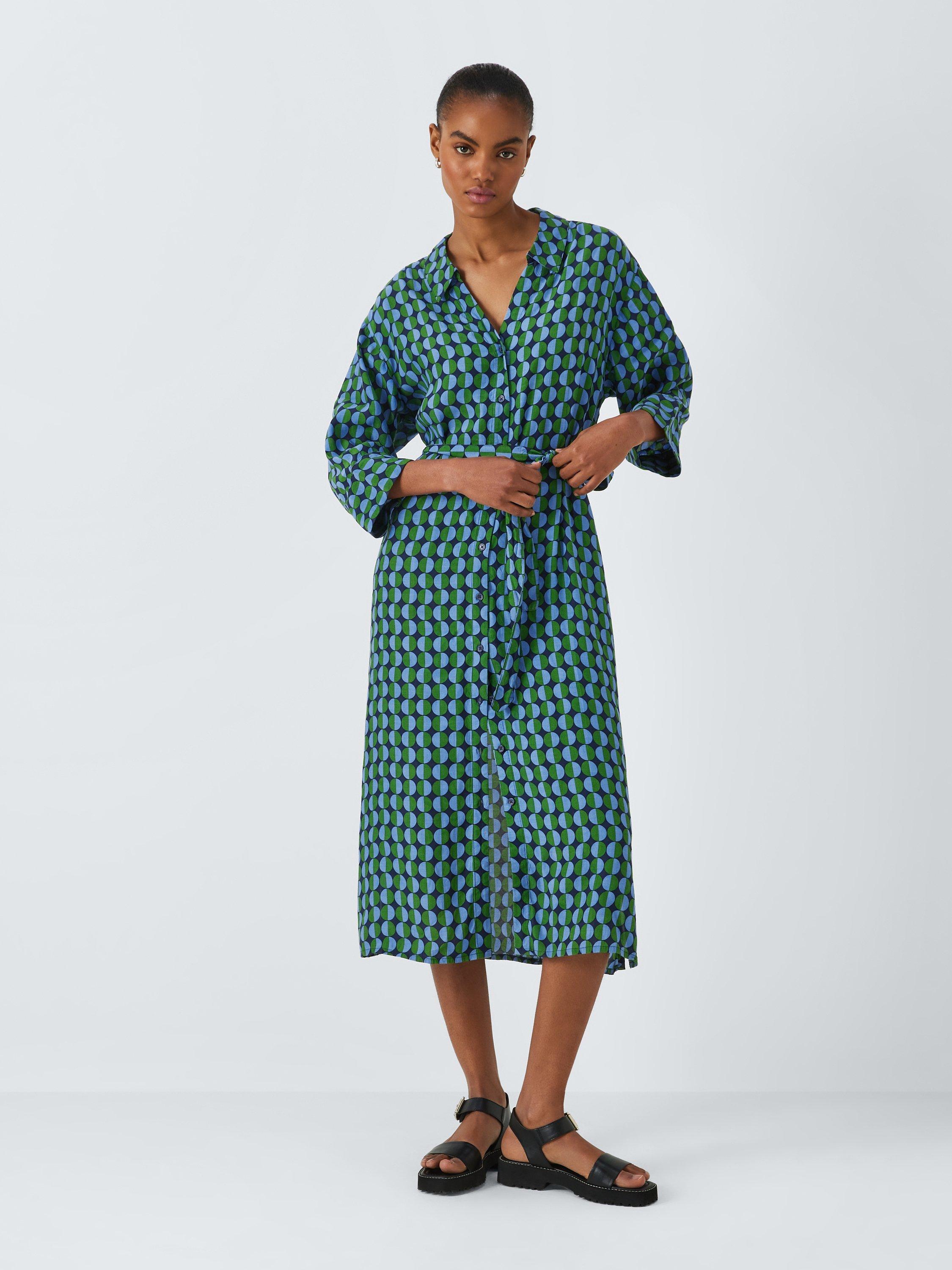 John Lewis ANYDAY Geometric Print Shirt Midi Dress, Navy/Multi