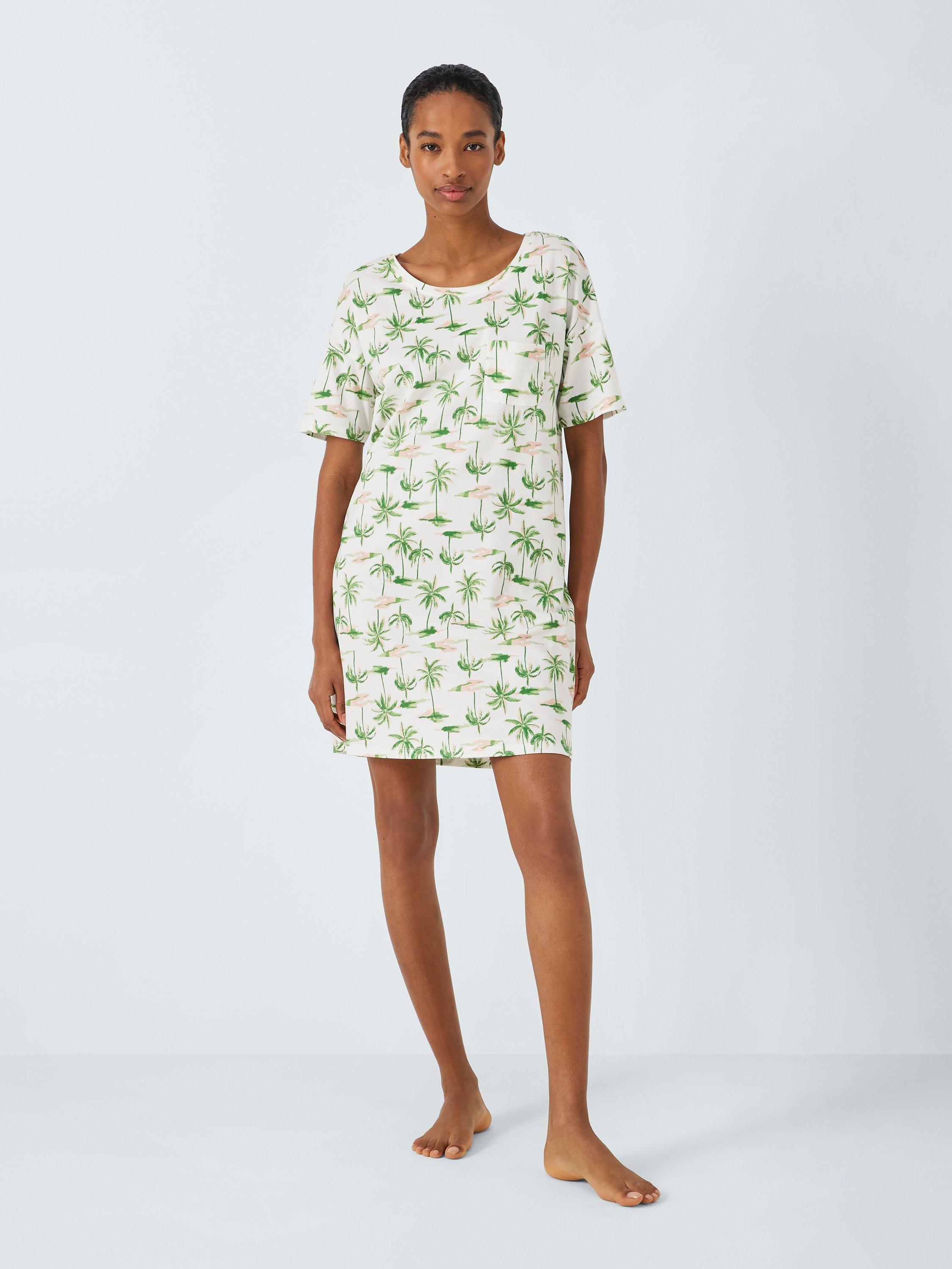 John Lewis Millie Palm Trees Sleep Tee Nightdress, Ivory/Coral