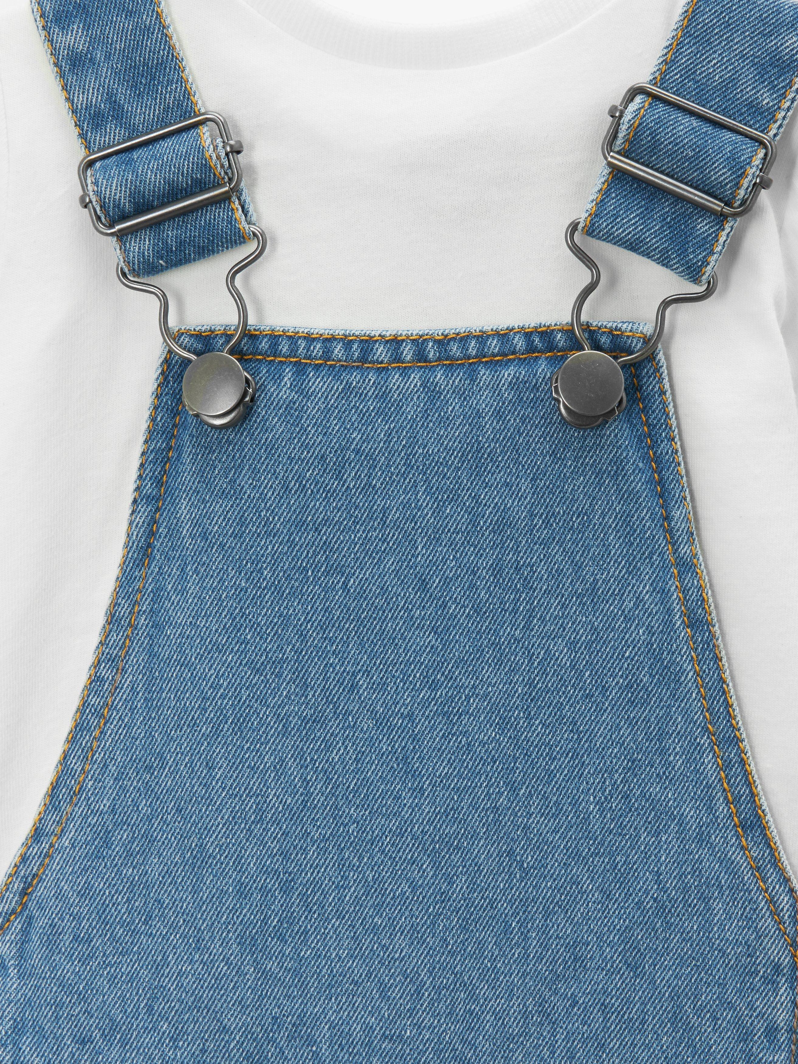 Product image 3 of 3, which shows John Lewis Baby Denim Dungarees & T-Shirt Set, Blue, 3-6 months