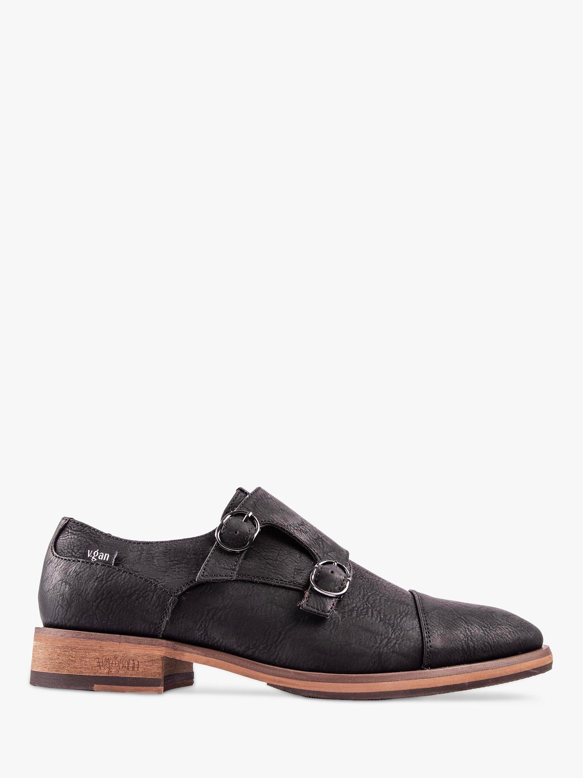 V.GAN Vegan Chervil Tan Monk Strap Shoes, Black