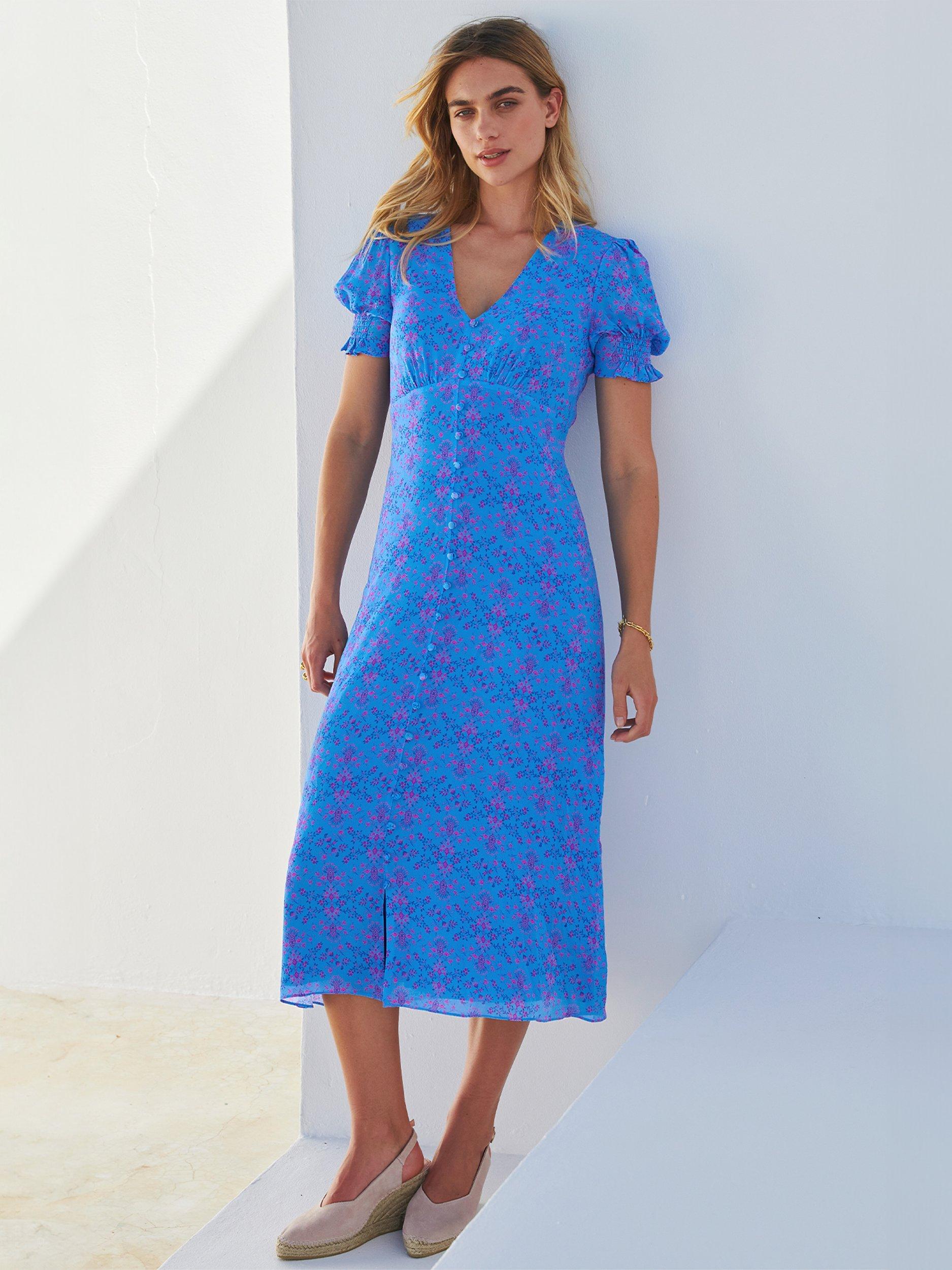 Product image 1 of 3, which shows Aspiga Sally Anne Midi Tea Dress, Fantasy Forest Blue, XL