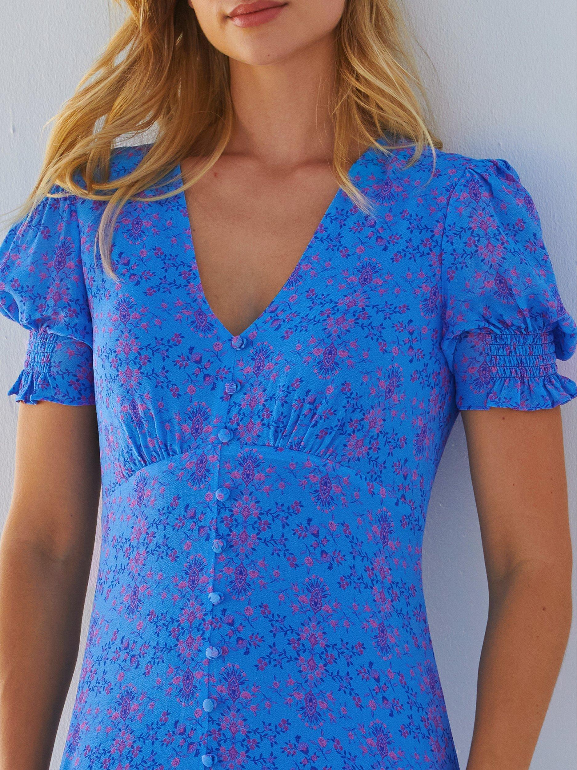 Product image 2 of 3, which shows Aspiga Sally Anne Midi Tea Dress, Fantasy Forest Blue, XL
