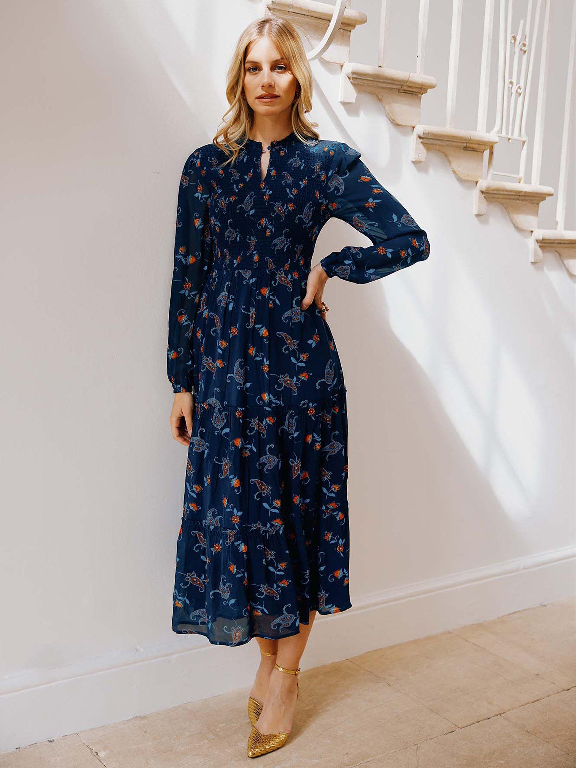 Product image 2 of 5, which shows Aspiga Arabelle Floral Print Midaxi Dress, Navy/Multi, XXL