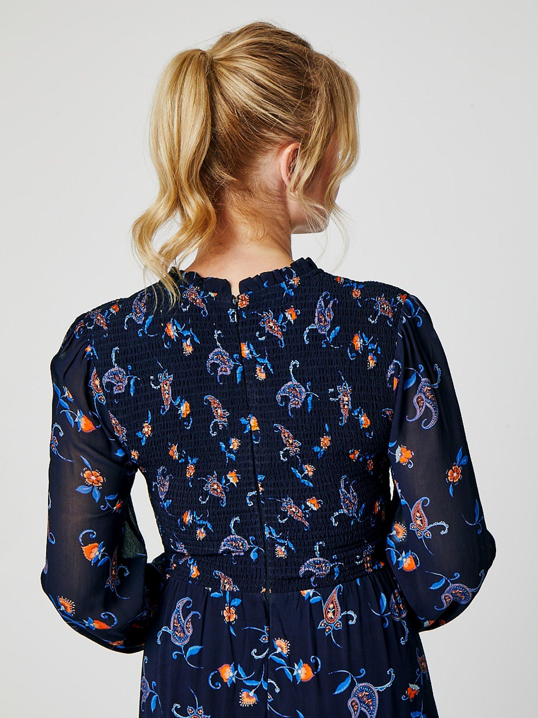 Product image 3 of 5, which shows Aspiga Arabelle Floral Print Midaxi Dress, Navy/Multi, XXL