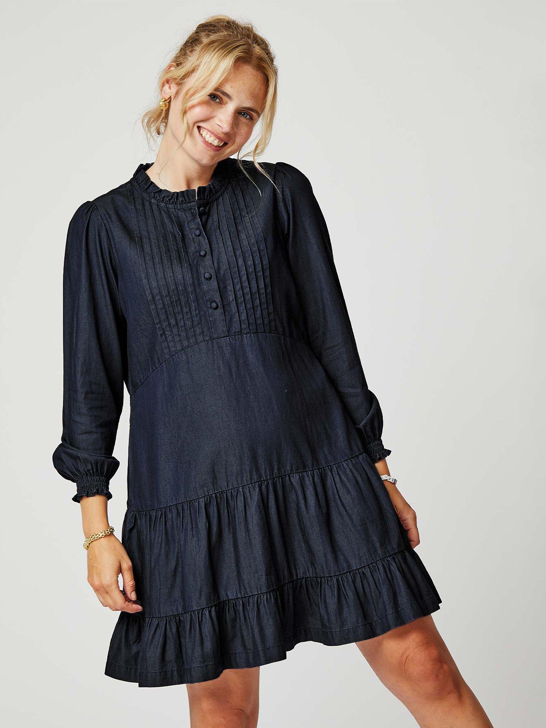 Product image 2 of 5, which shows Aspiga Stema Tiered Mini Dress, Dark Wash, XXS