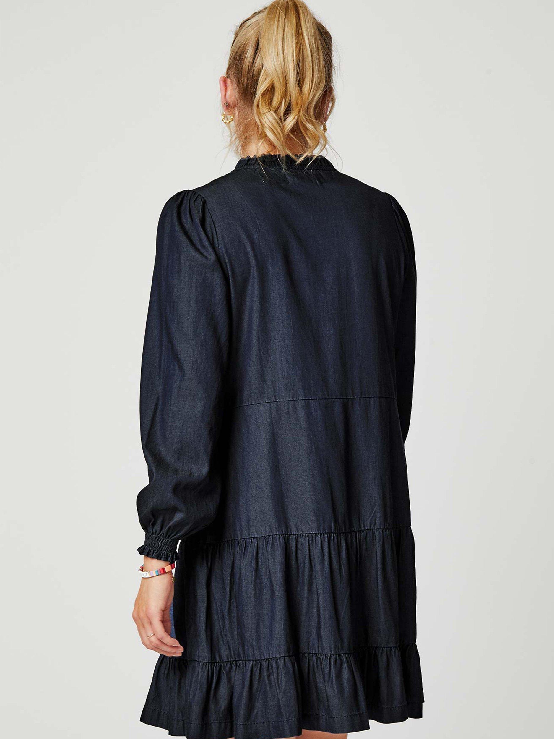 Product image 4 of 5, which shows Aspiga Stema Tiered Mini Dress, Dark Wash, XXS