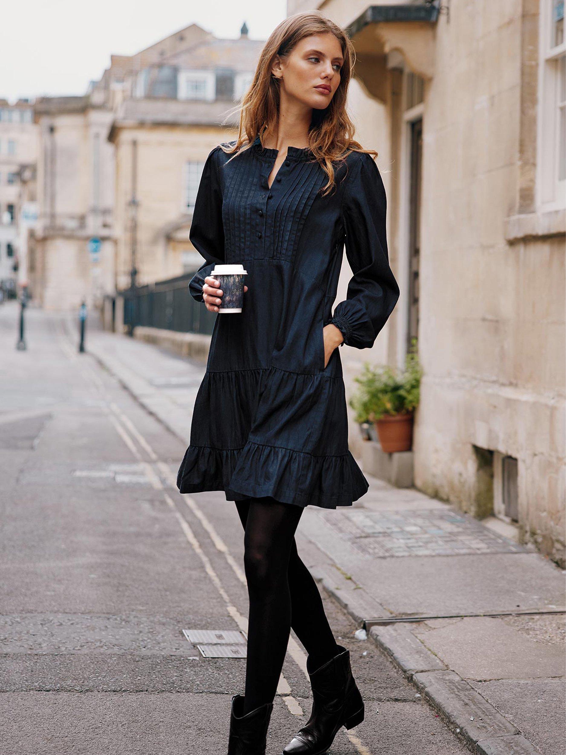 Product image 5 of 5, which shows Aspiga Stema Tiered Mini Dress, Dark Wash, XXS