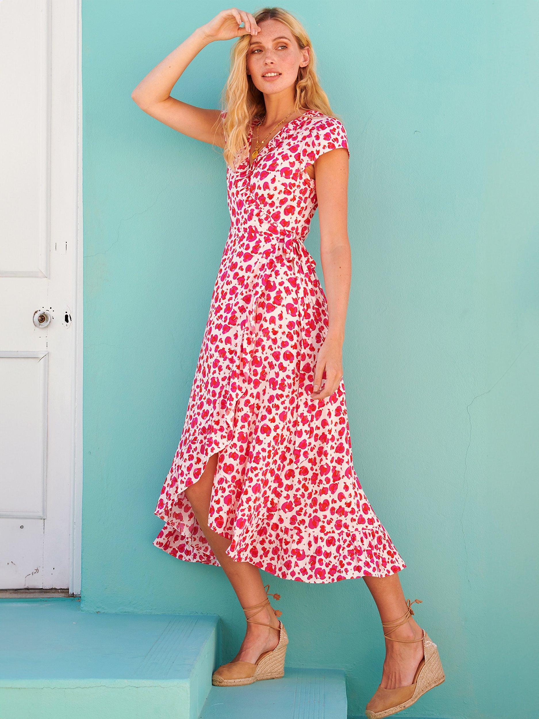 Aspiga Demi Wrap Cheetah Print Midi Dress, Pink