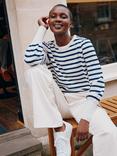 Aspiga Striped Crew Neck Cashmere Blend Jumper, Cream/Navy