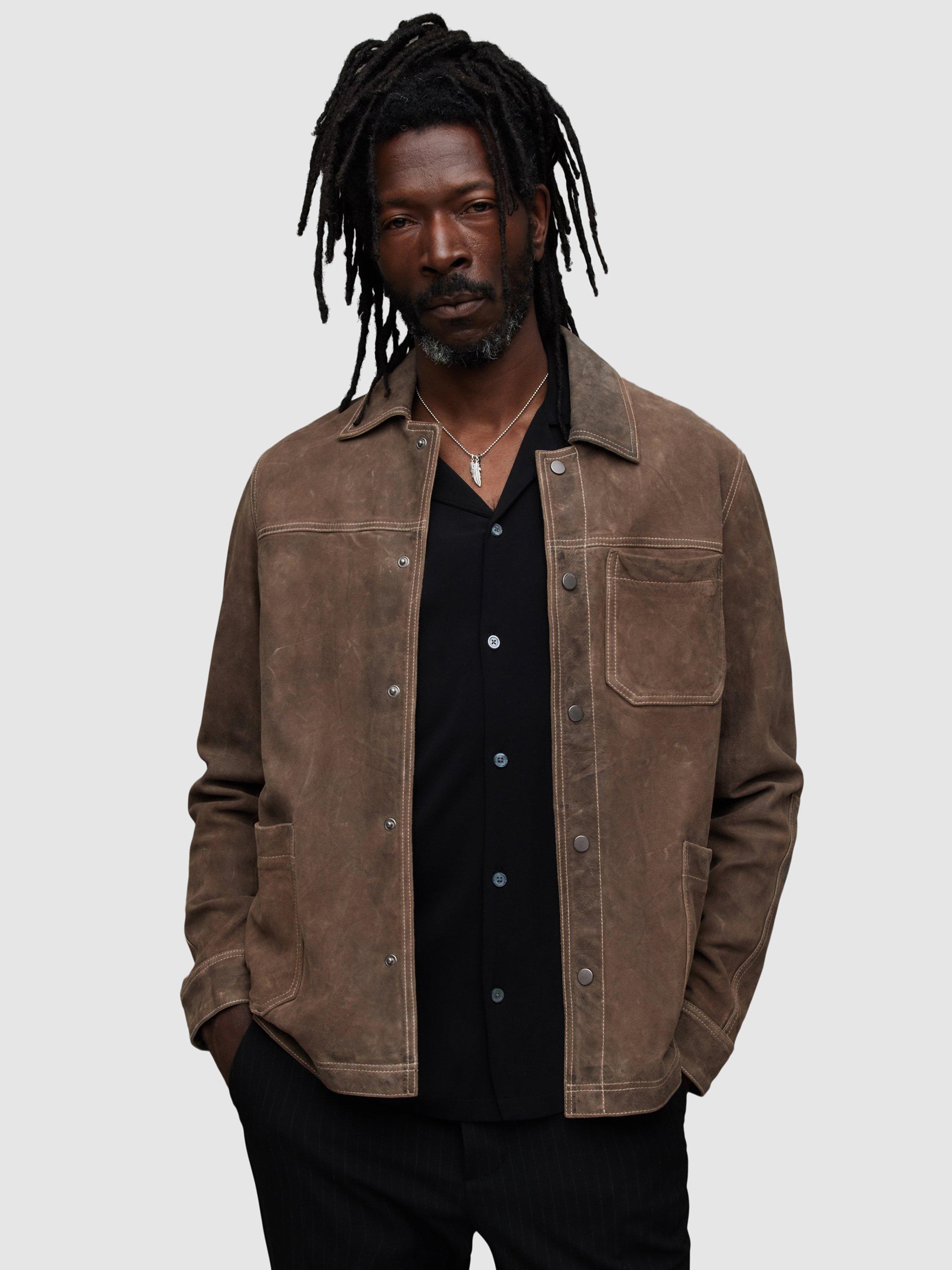 AllSaints Long Sleeve Suede Link Jacket, Light Taupe