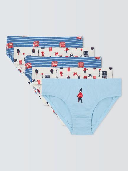 John Lewis Kids' London Print Briefs, Pack of 5, Blue/Multi, Blue/Multi