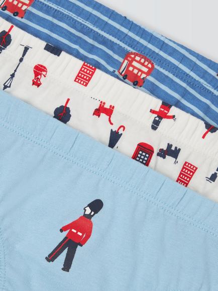 John Lewis Kids' London Print Briefs, Pack of 5, Blue/Multi - view 2, Blue/Multi