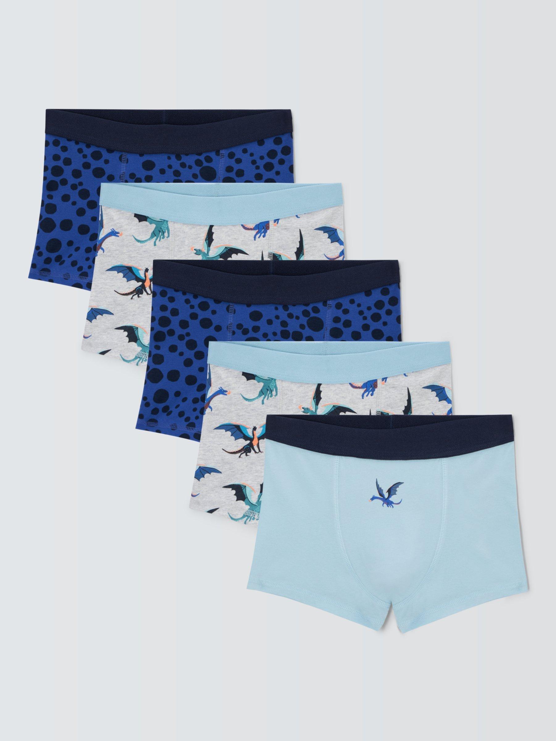 John Lewis Kids' Dragon Print Trunks, Pack of 5, Blue/Multi, 3-4 years