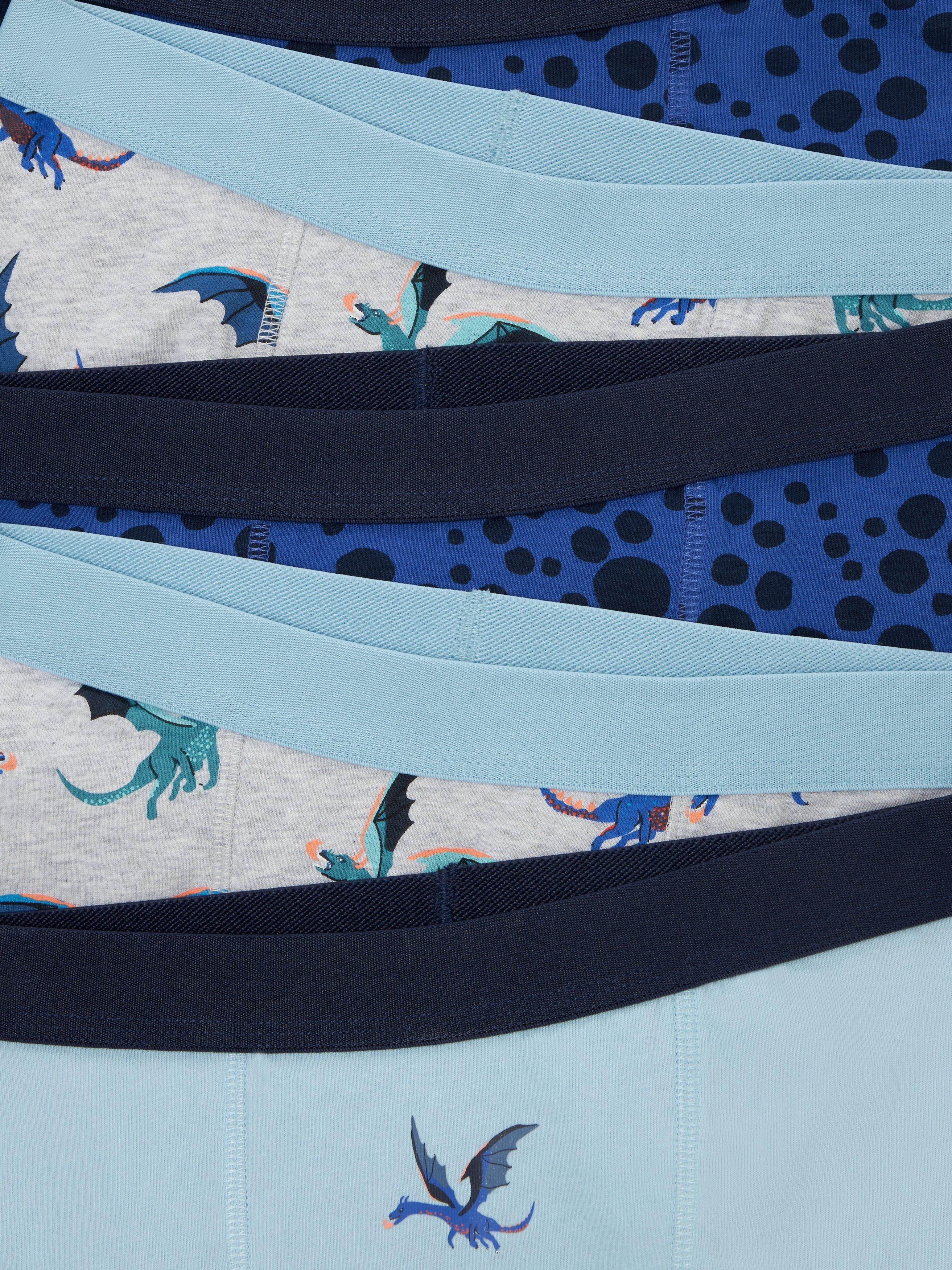 John Lewis Kids' Dragon Print Trunks, Pack of 5, Blue/Multi, 3-4 years