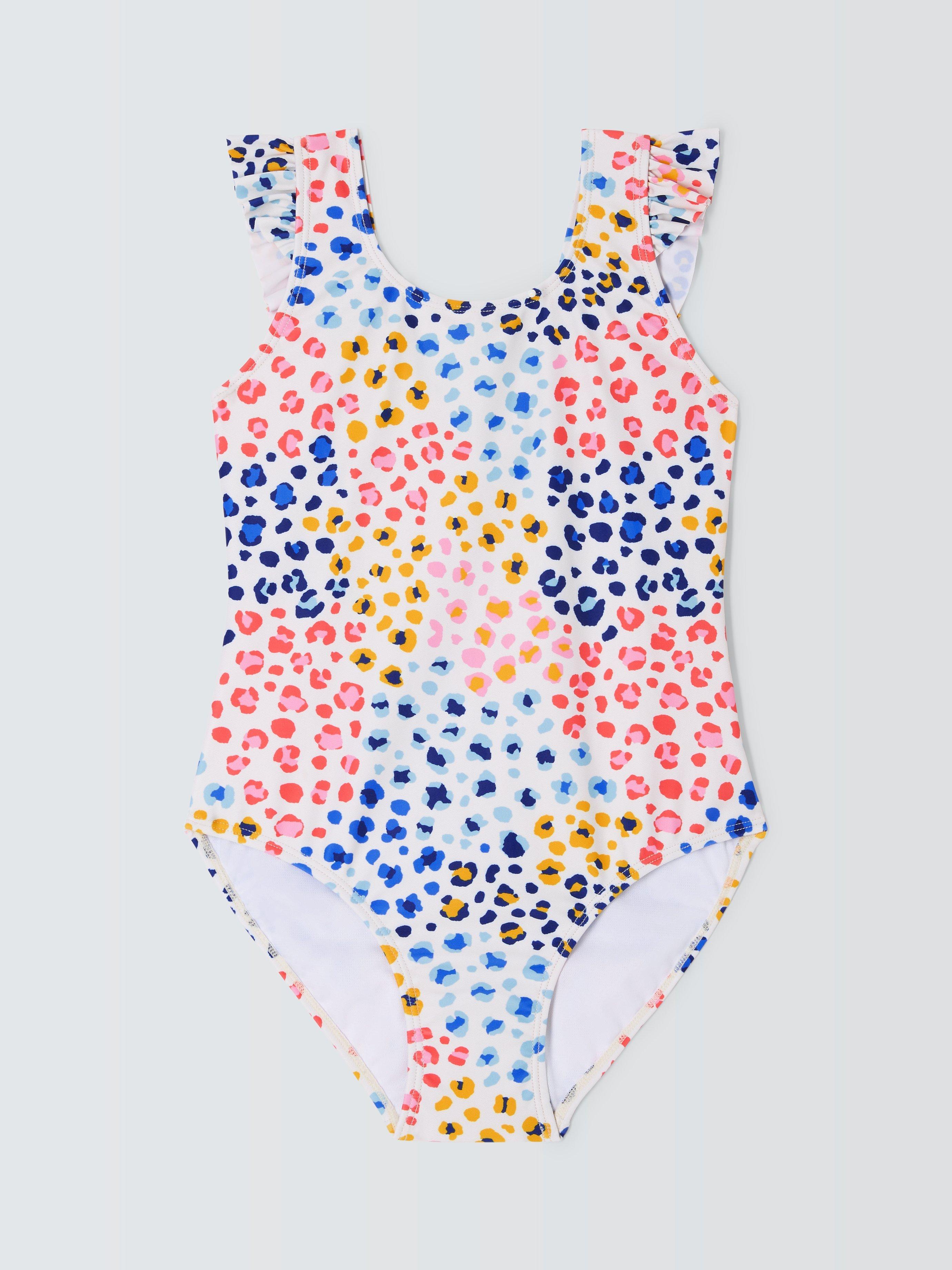 John Lewis Kids Leopard Print Swimsuit White Multi