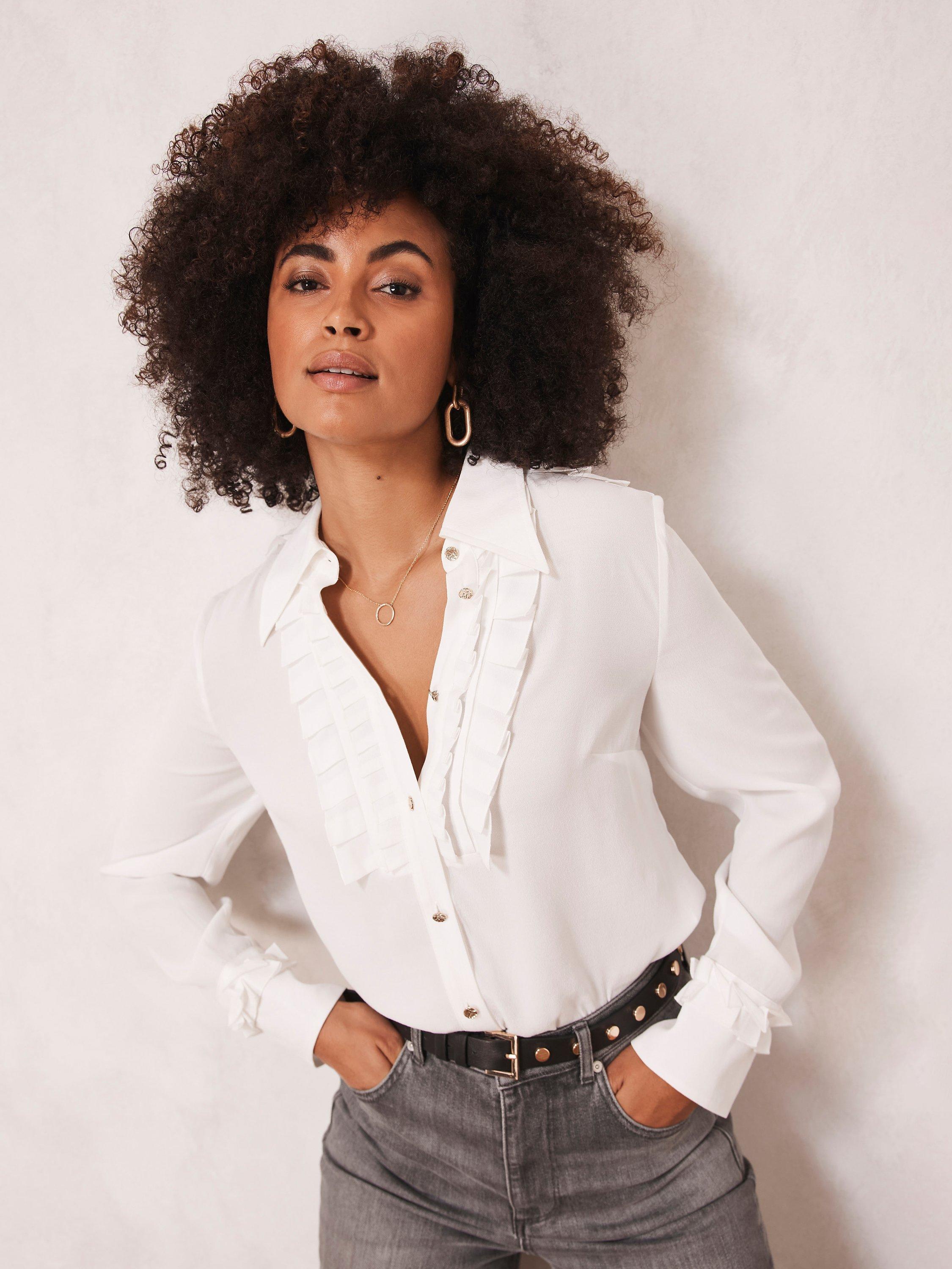 Mint Velvet Pleat Detail Shirt, White Ivory