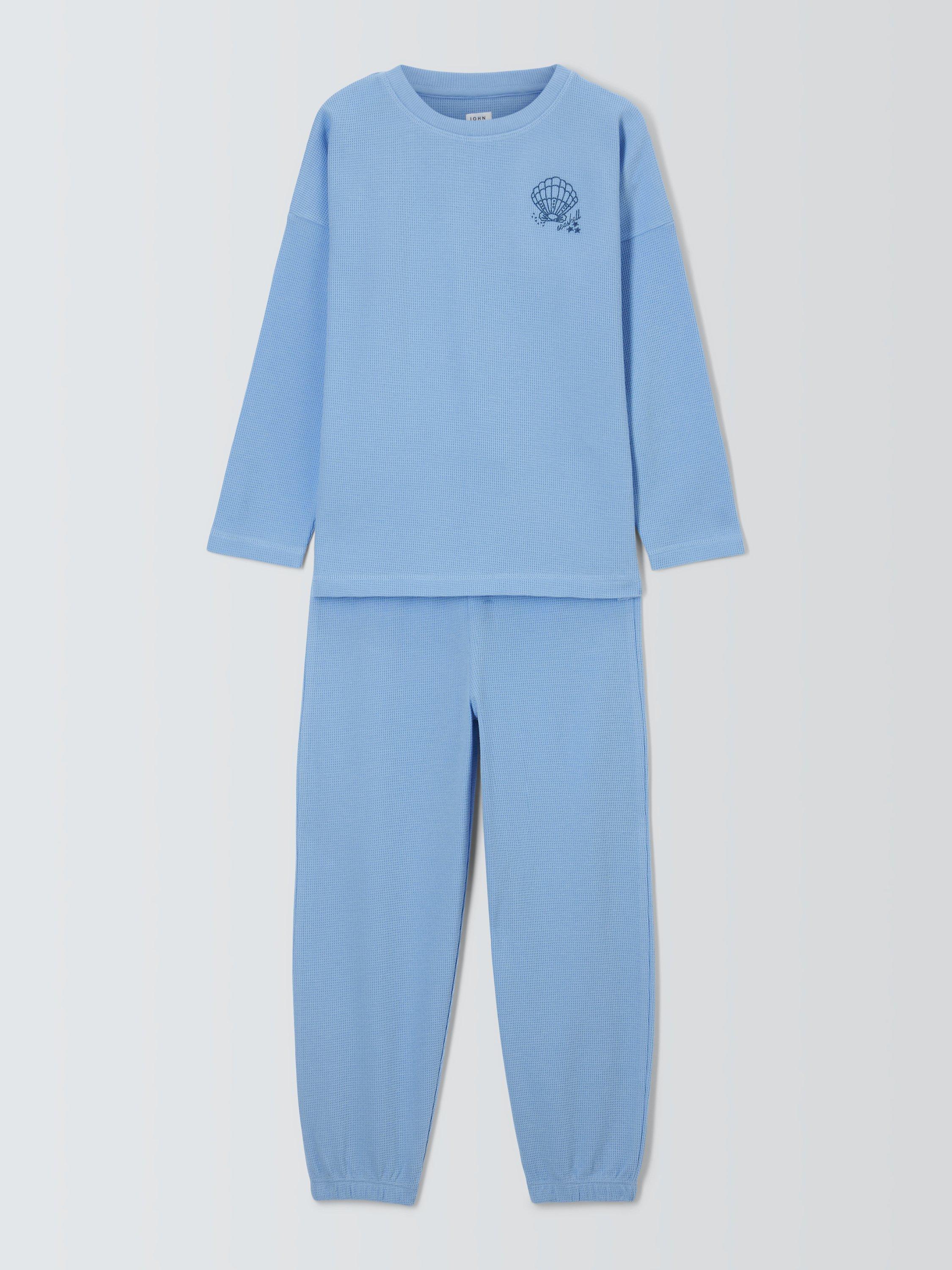 John Lewis Kids' Seashell Waffle Pyjamas, Blue, 9 years