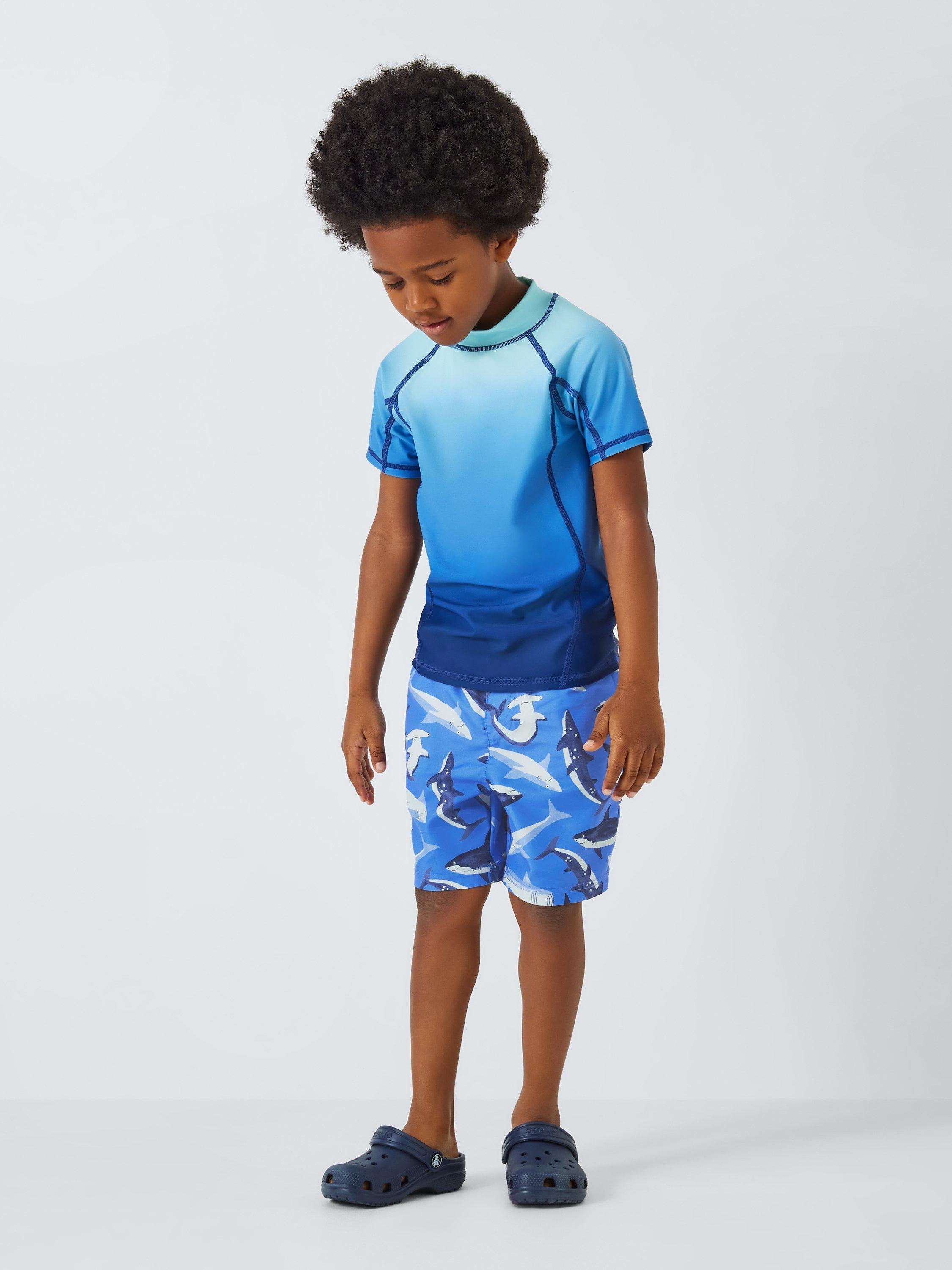 John Lewis Kids' Shark Print Swim Shorts, Blue/Multi, 9 years