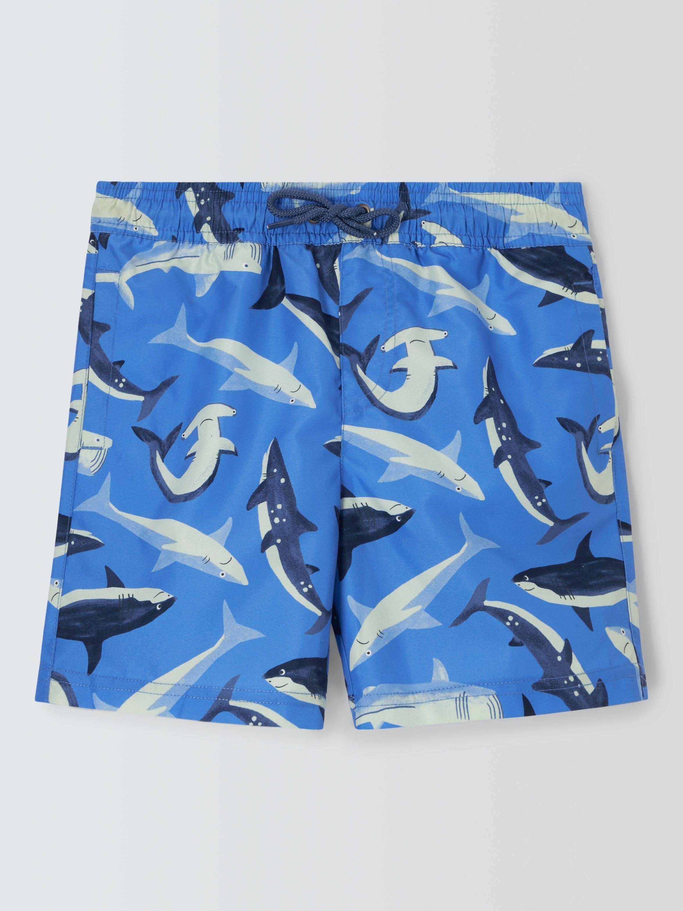 John Lewis Kids Shark Print Swim Shorts Blue Multi