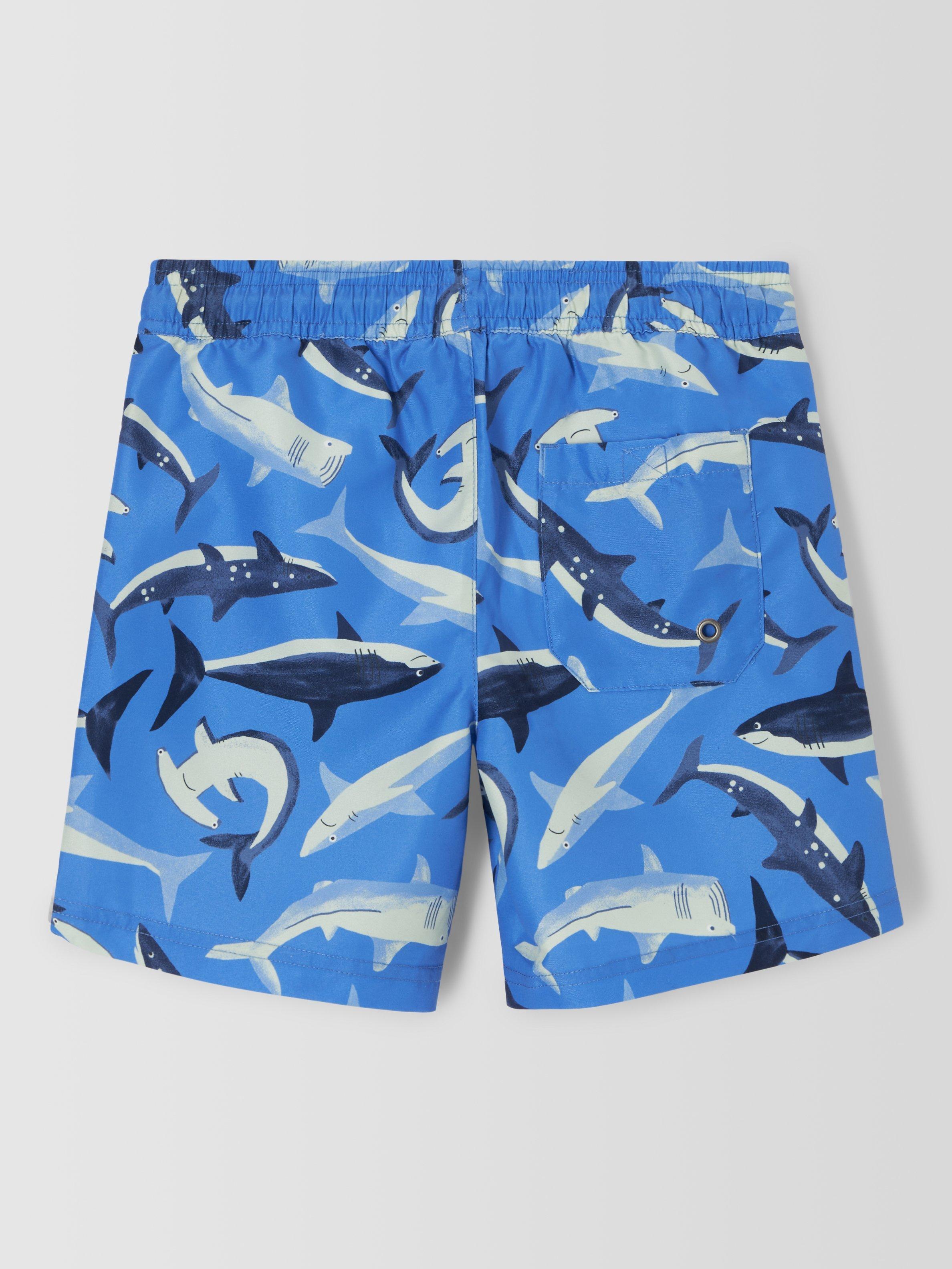 John Lewis Kids' Shark Print Swim Shorts, Blue/Multi, 9 years