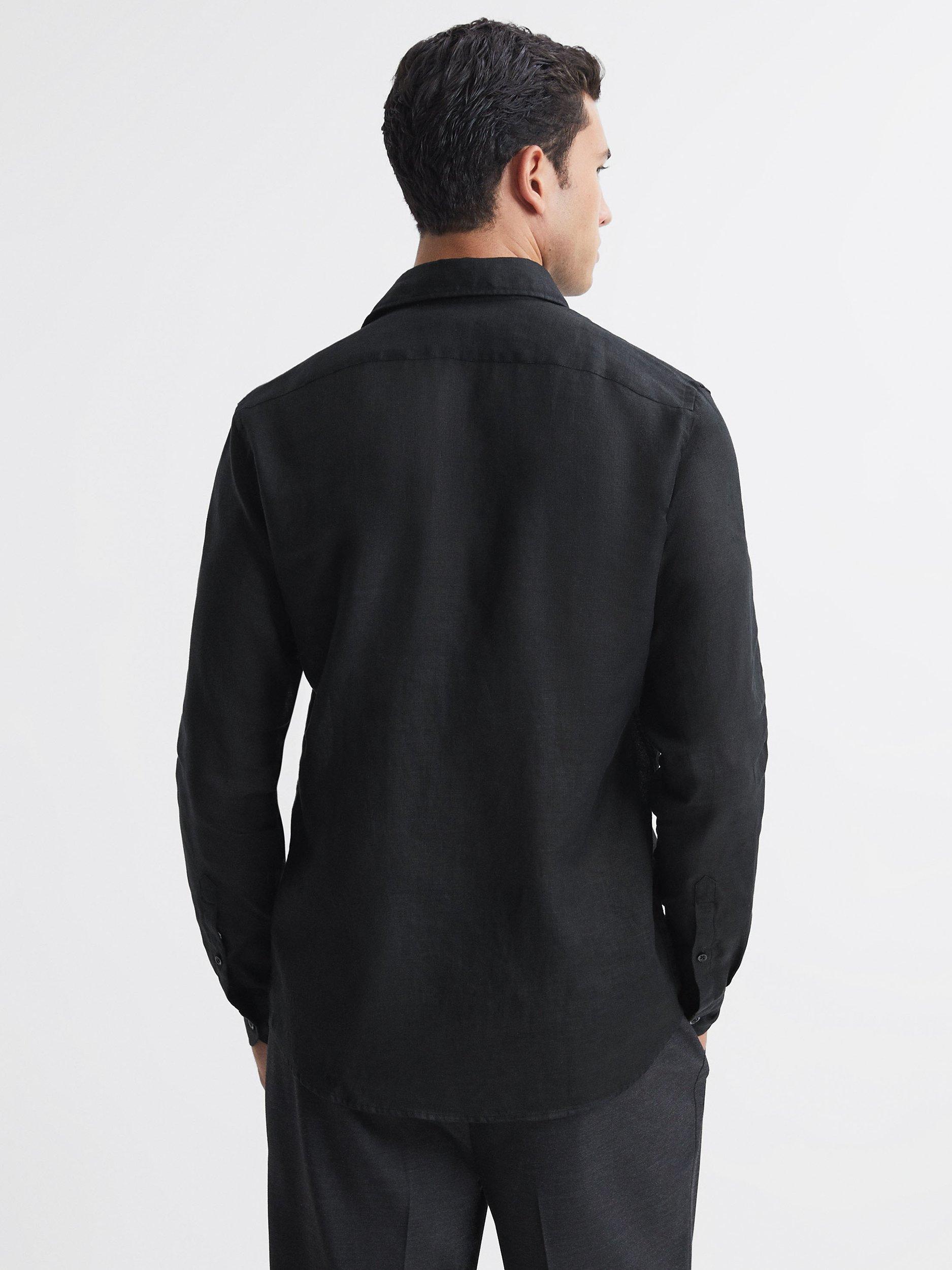 Product image 2 of 5, which shows Reiss Rex Long Sleeve Linen Shirt, Black, XS