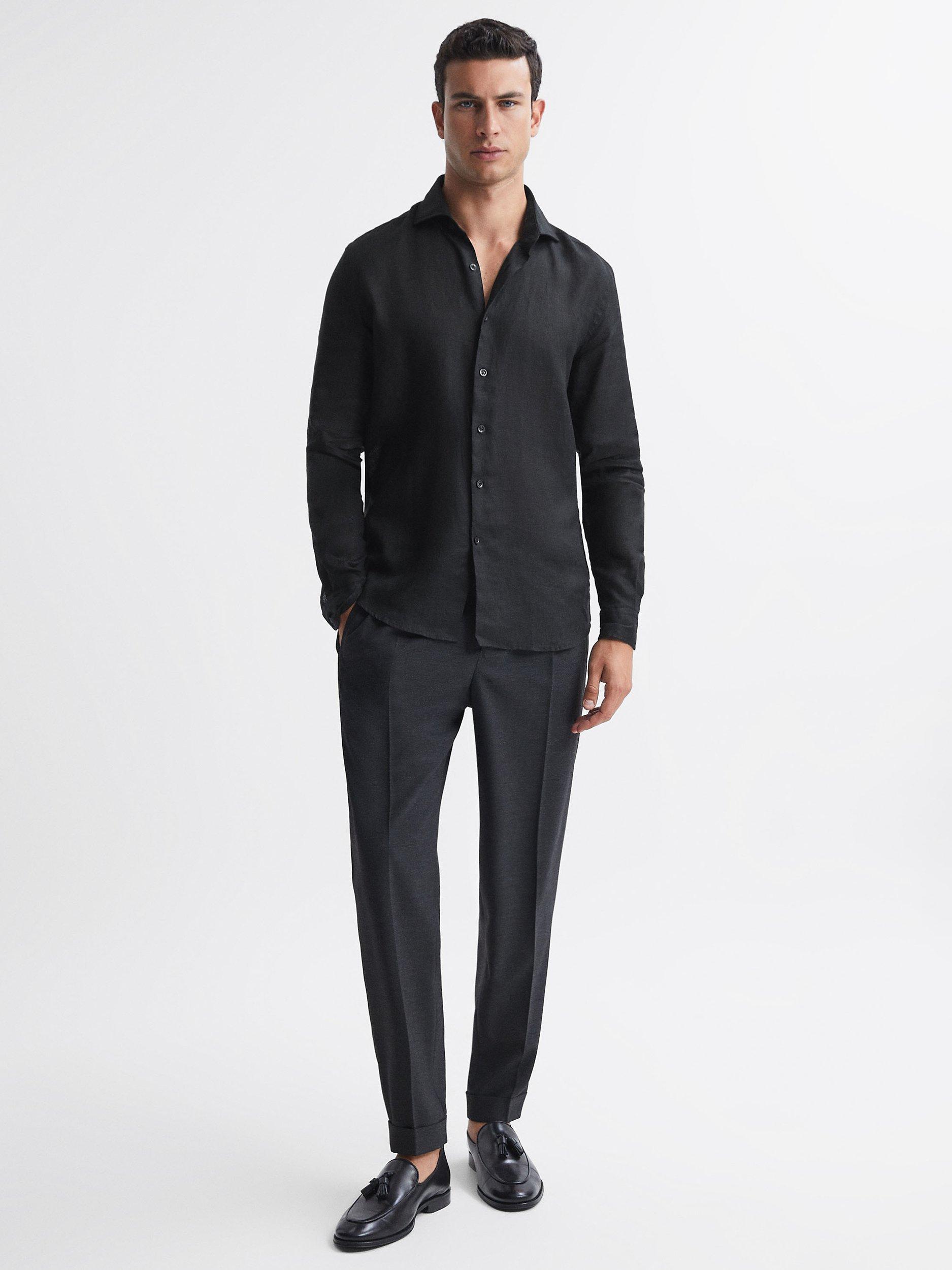 Product image 4 of 5, which shows Reiss Rex Long Sleeve Linen Shirt, Black, XS