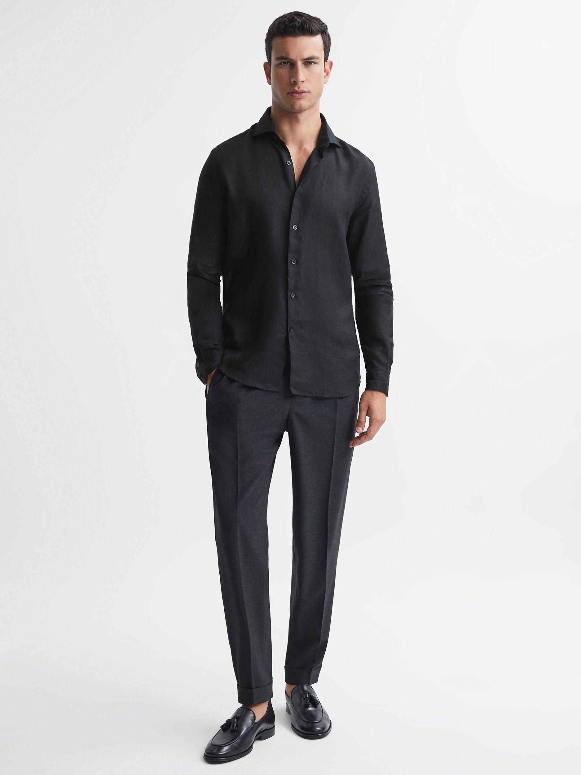 Reiss Rex Long Sleeve Linen Shirt, Black, XS