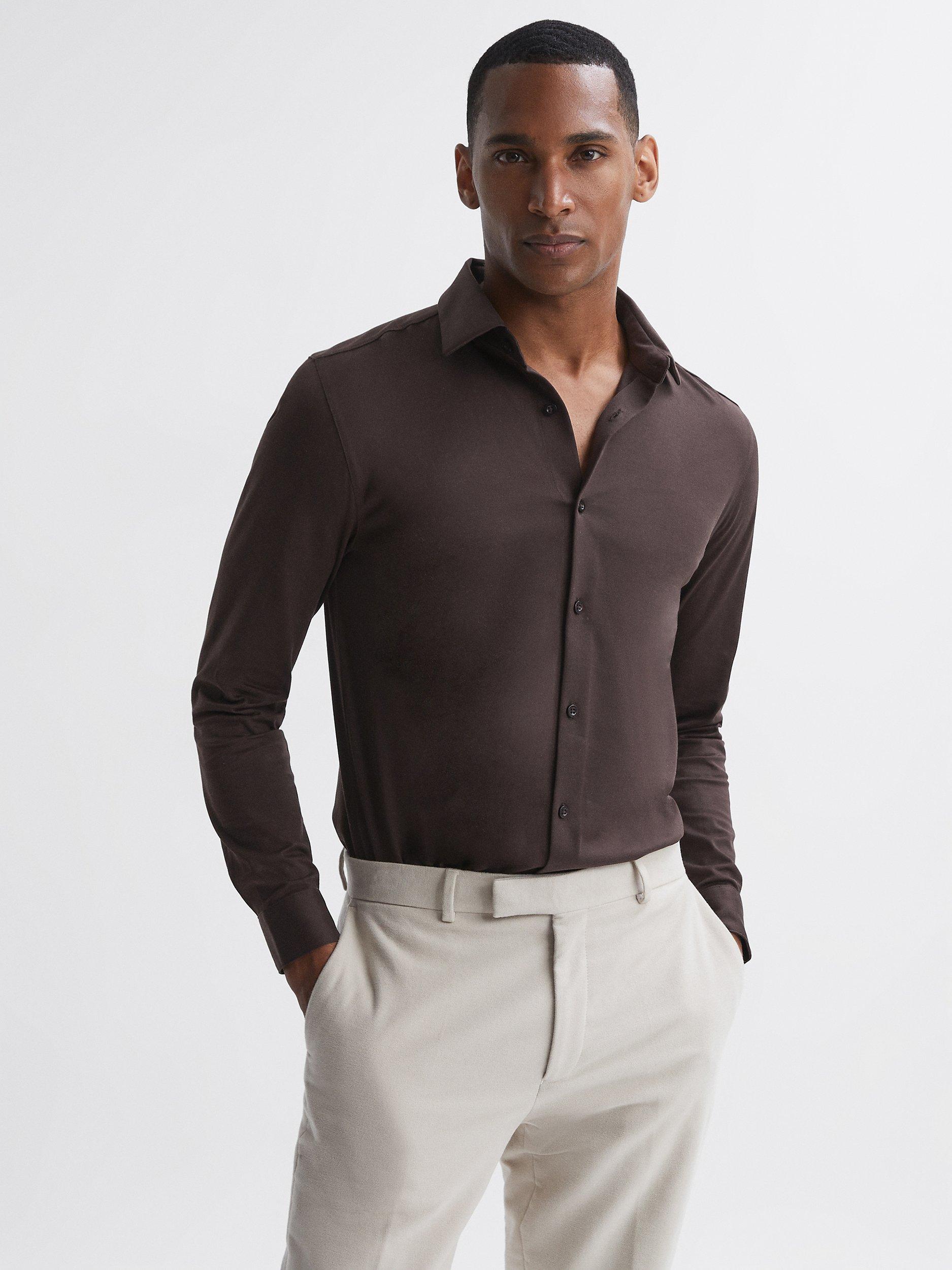 Reiss King Mercerised Cotton Shirt, Chocolate